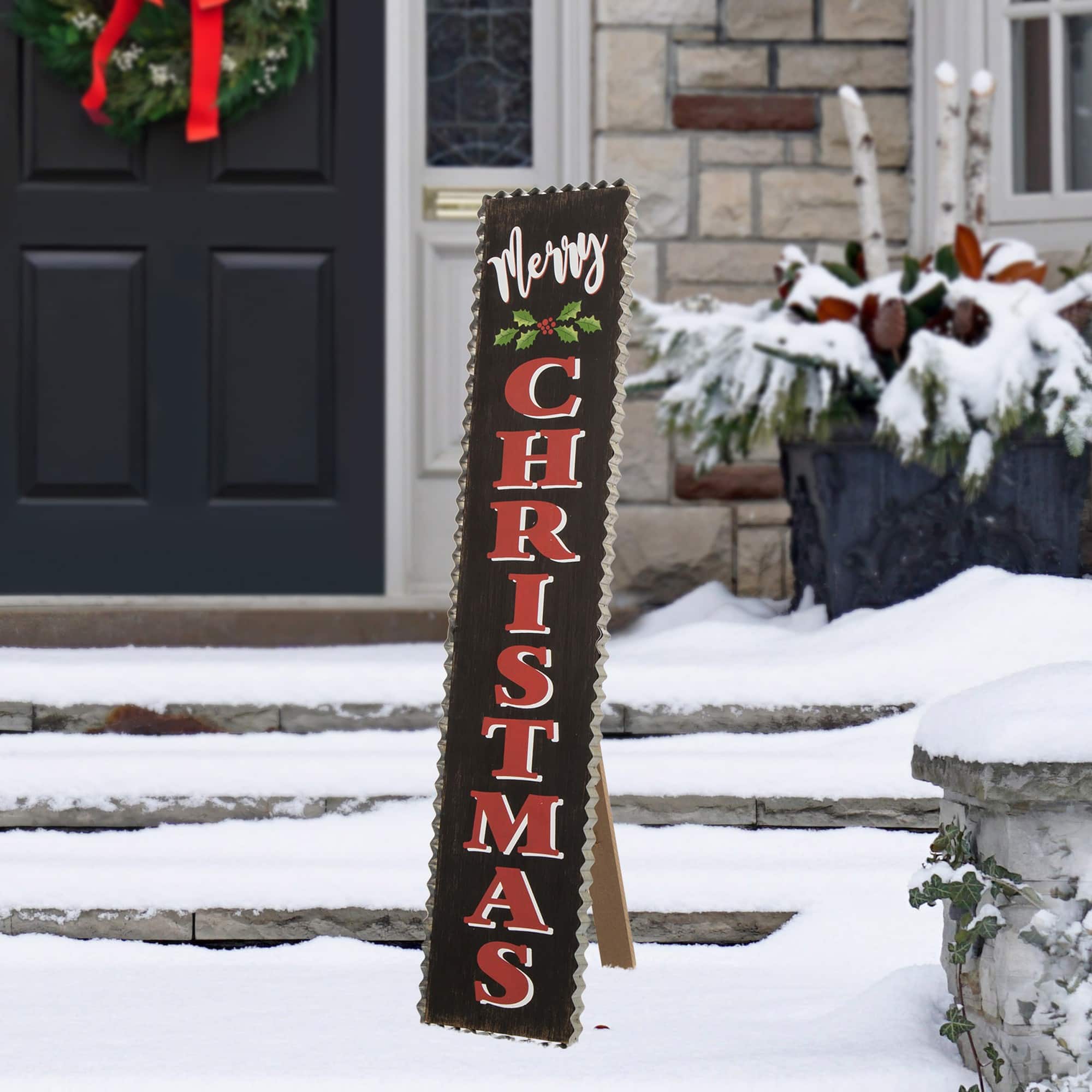 Glitzhome® 3ft. Black Wooden Christmas Porch Sign
