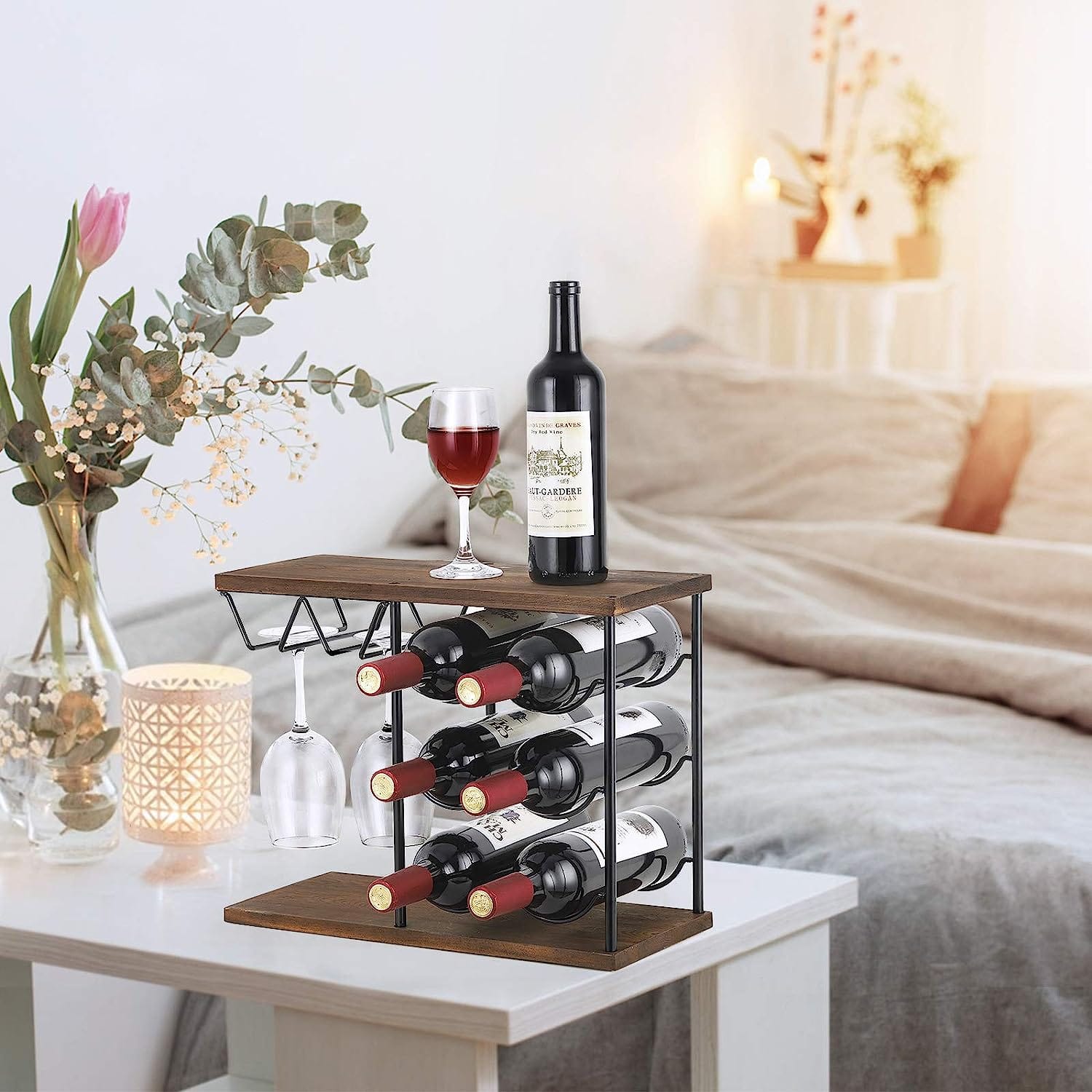 Brown Countertop Freestanding Wine Rack