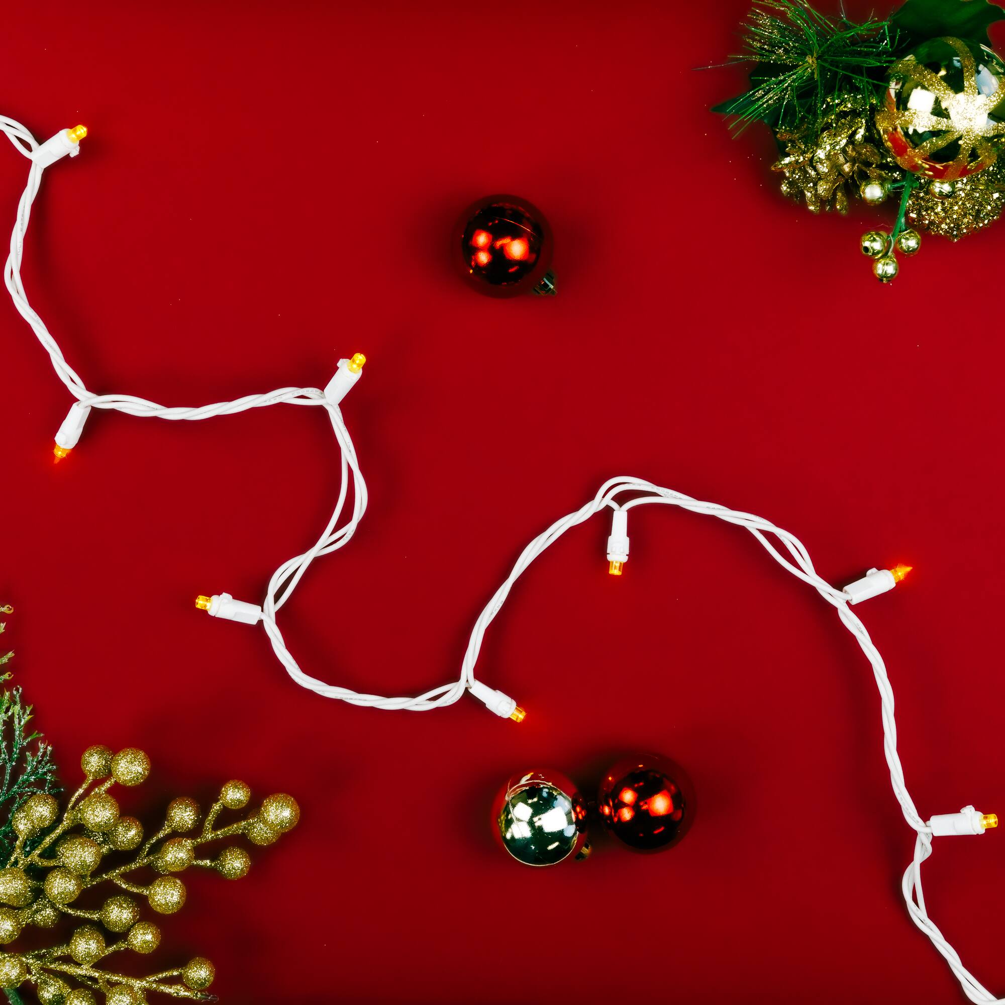 LED Wide Angle Christmas Lights - Yellow - 33' White Wire - 100 ct