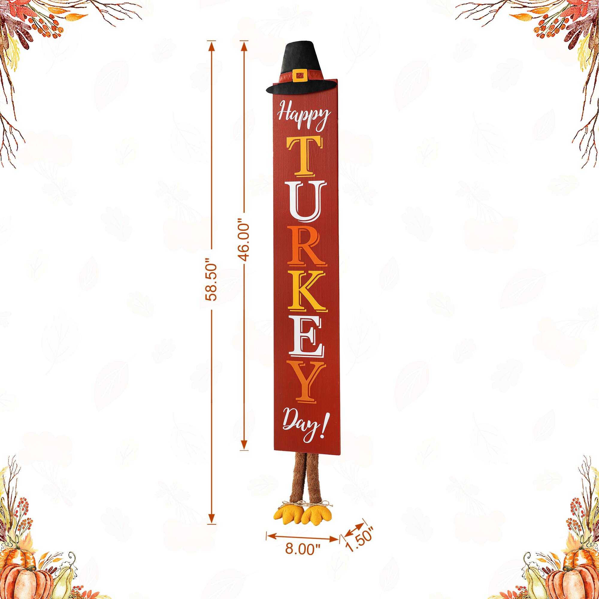 Glitzhome® 58.5" Thanksgiving Wood "HAPPY TURKEY DAY" Porch Sign