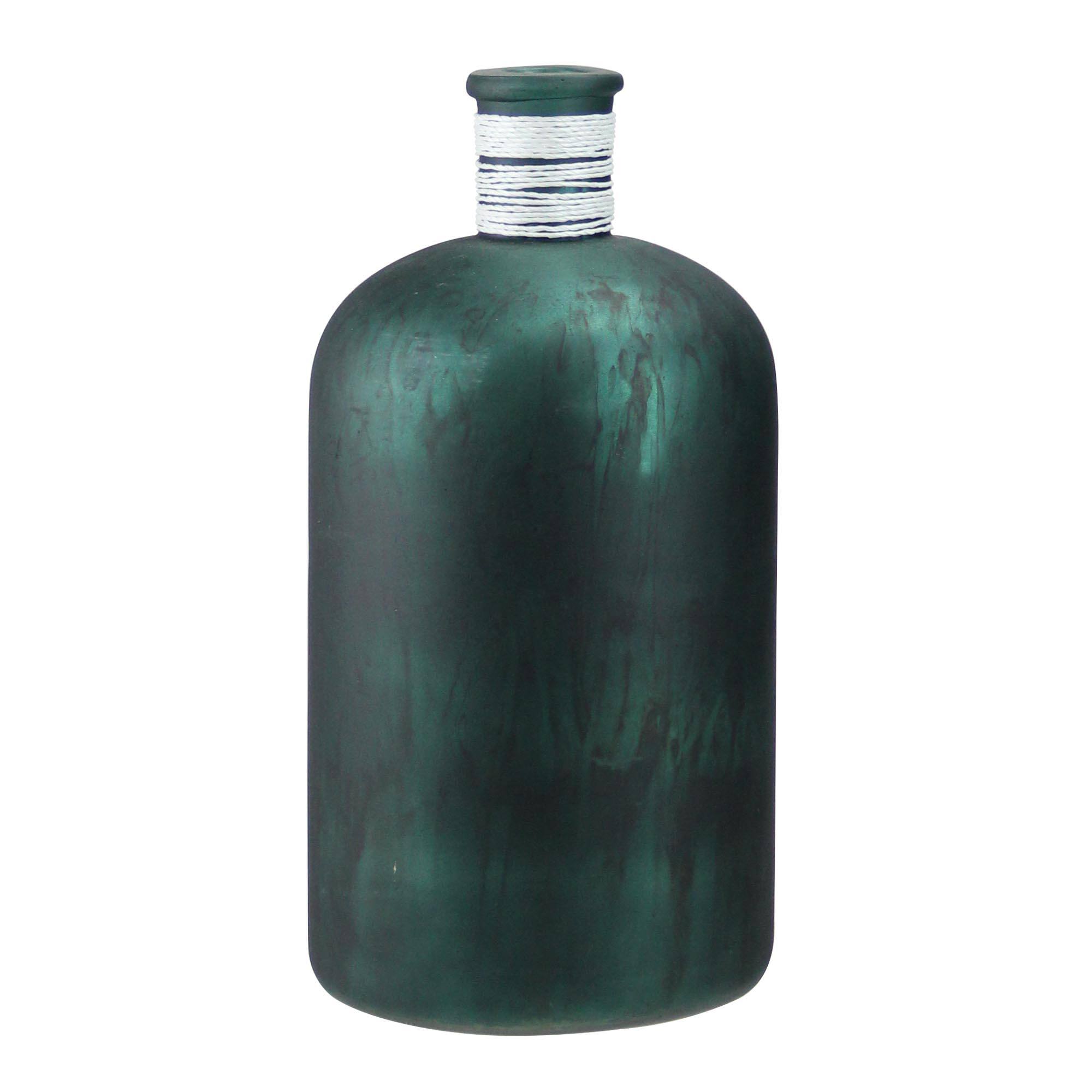 10" Botanic Beauty Verdigris Glass Vase with White Raffia Band