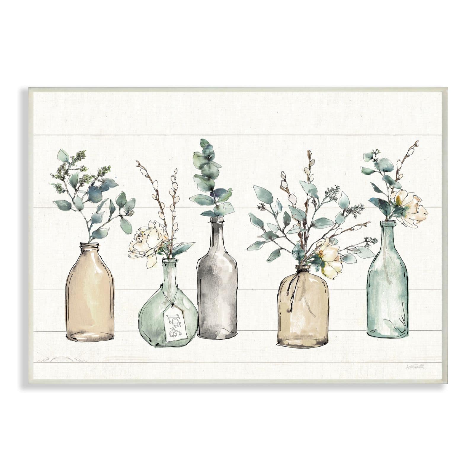 Stupell Industries Bottles & Plants Farm Wood Textured Wall Plaque