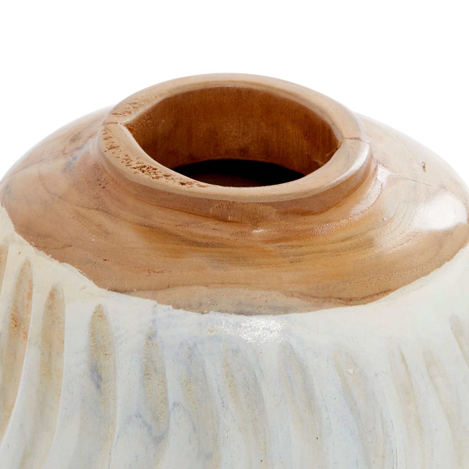 Set of 3 White Teak Wood Coastal Style Vase 6", 7"