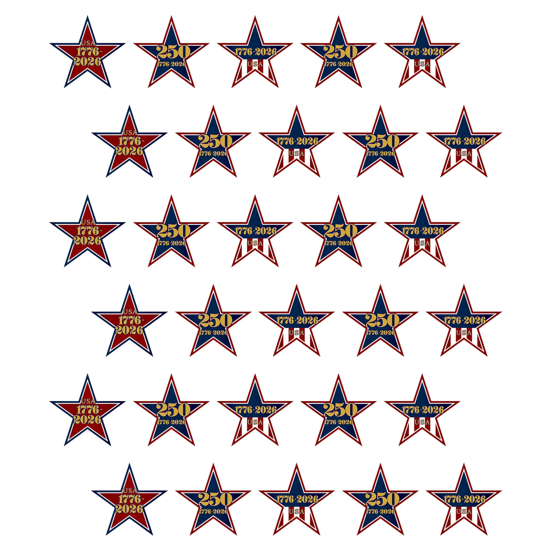 Beistle 5.5" Semiquincentennial Mini Star Cutouts, 3 Packs of 10 
