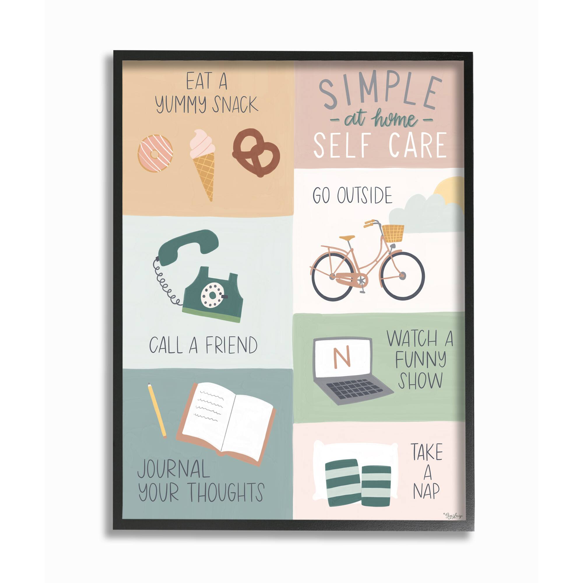 Stupell Industries Simple Home Self Care Advice Wall Accent with Black Frame