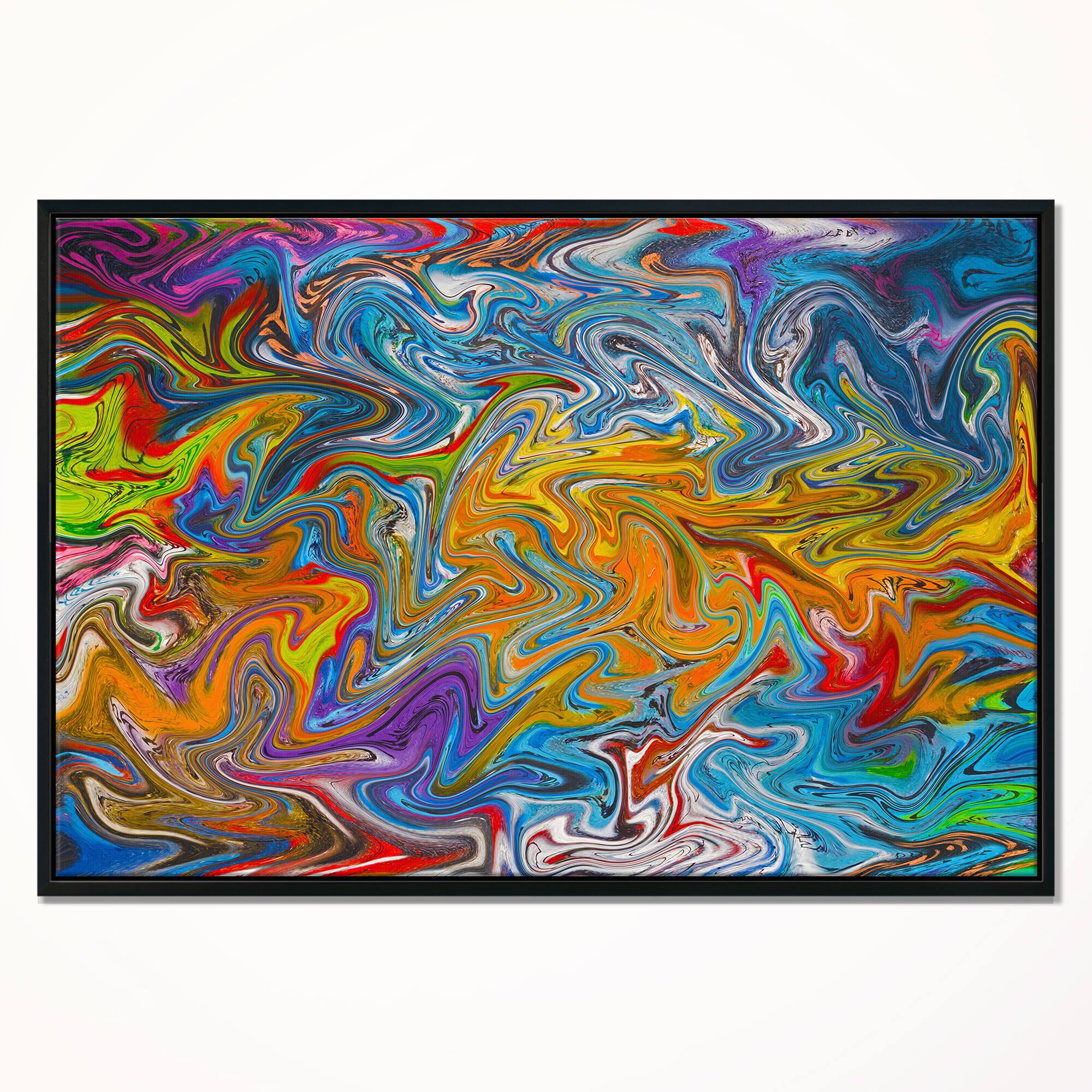 Designart - Fractal Flowing Colors - Abstract Framed Canvas Art Print