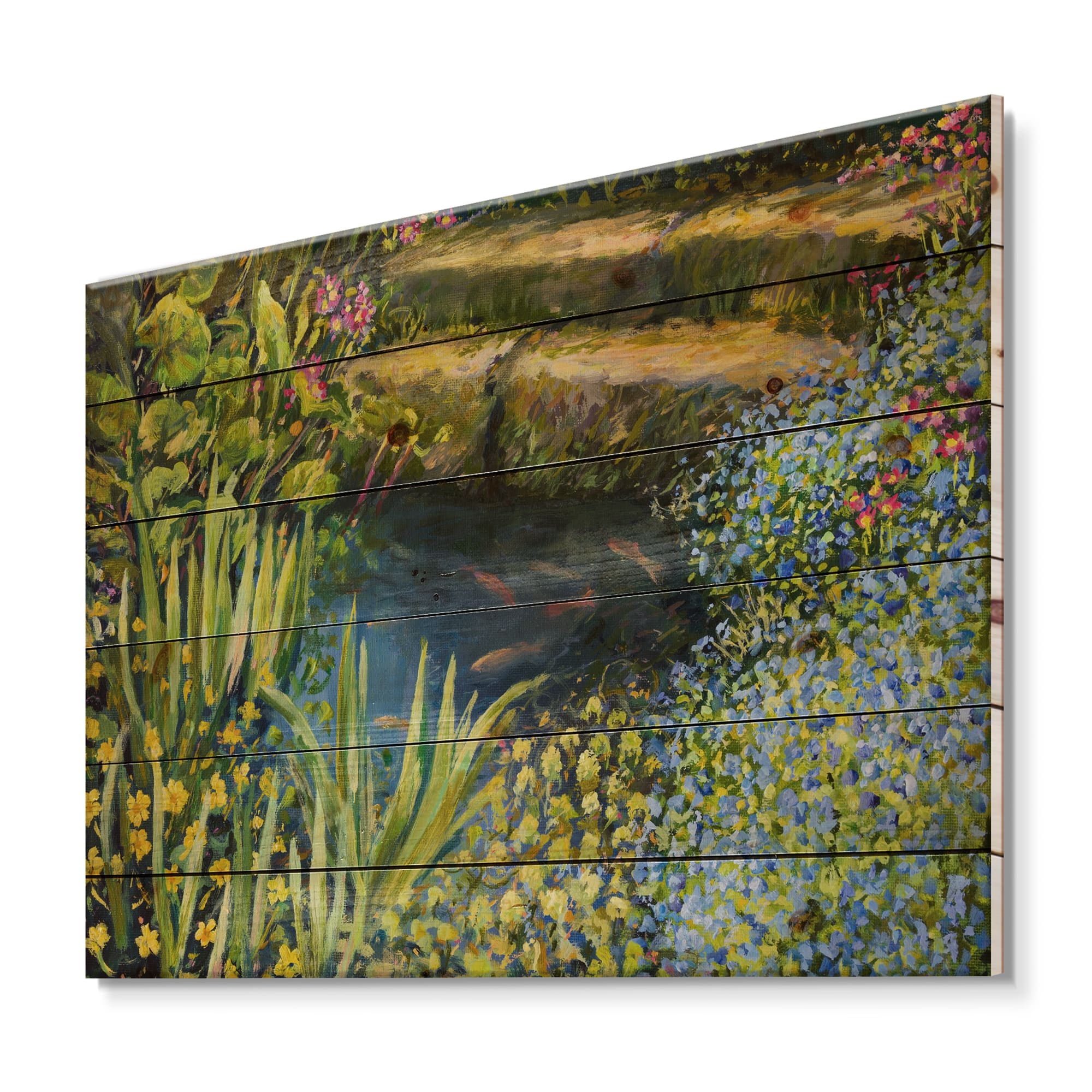 Designart - Colorful Silence At The Lake Side - Lake House Print on Natural Pine Wood