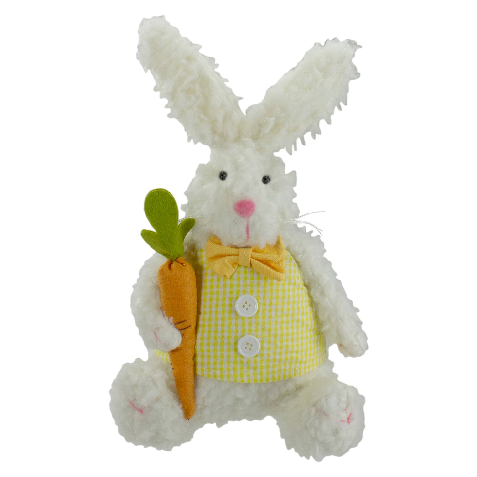 Northlight 14" Plush Bunny Rabbit With Carrot Spring Easter Tabletop Decor, One Size, White