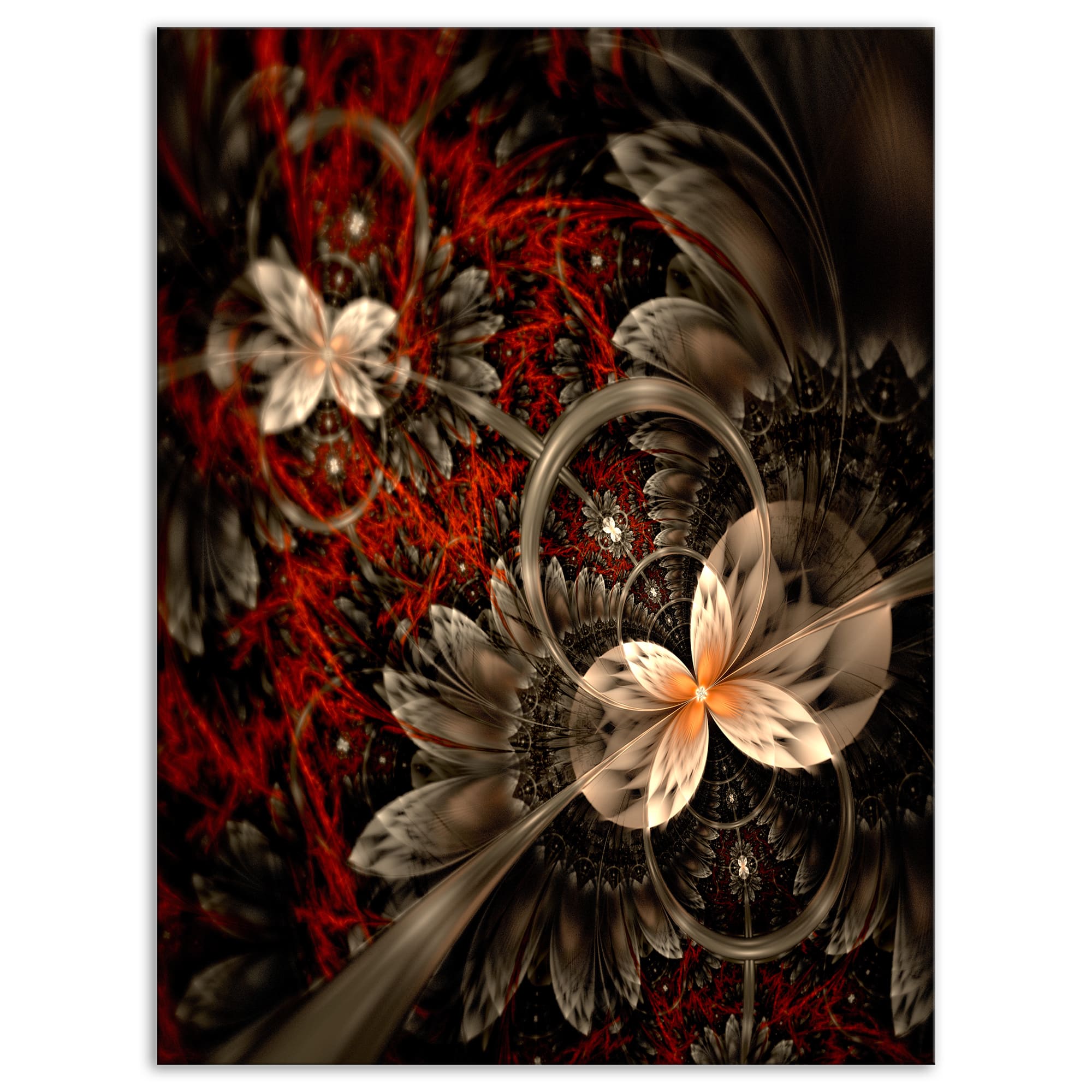 Designart - Red and Orange Fractal Flower Pattern - Floral Canvas