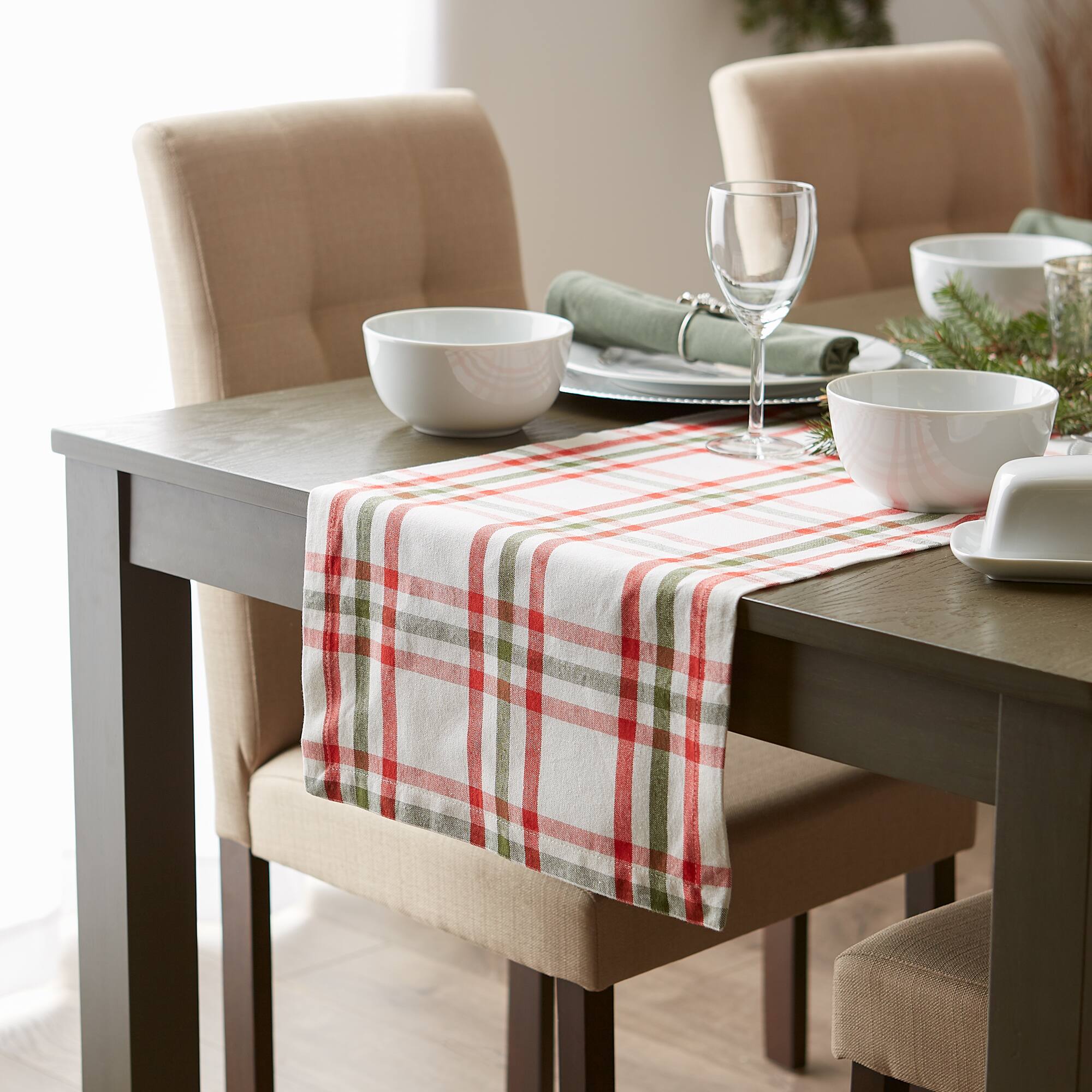 DII® 108" Jolly Tree Collection Nutcracker Plaid Table Runner