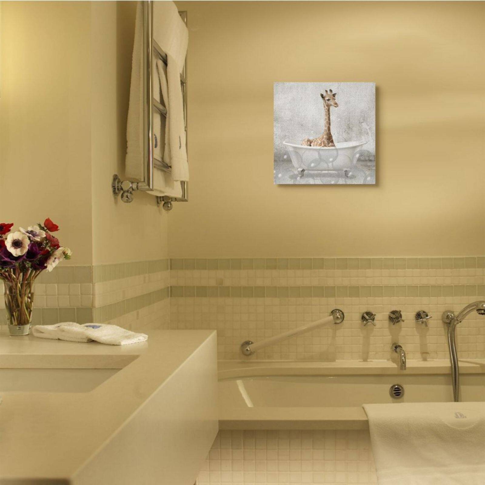 Stupell Industries Baby Giraffe Bath Time Cute Animal Canvas Wall Art
