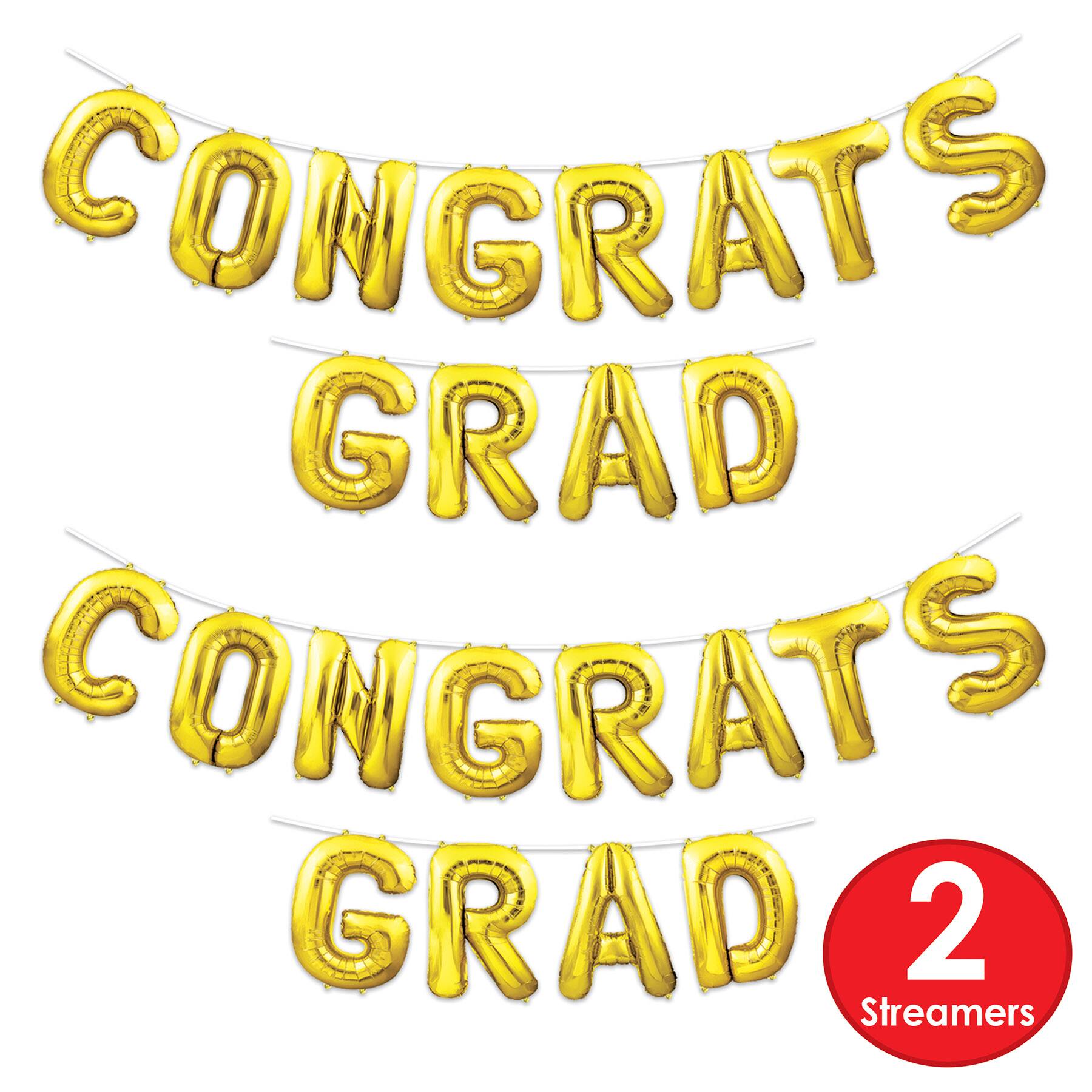 Beistle 12ft. Gold Congrats Grad Balloon Streamers, 2ct.