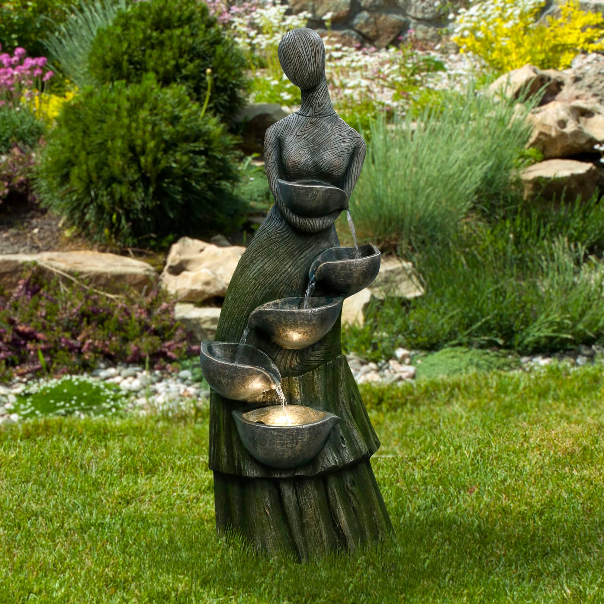 39" LED Modern Woman Tiered Outdoor Garden Water Fountain