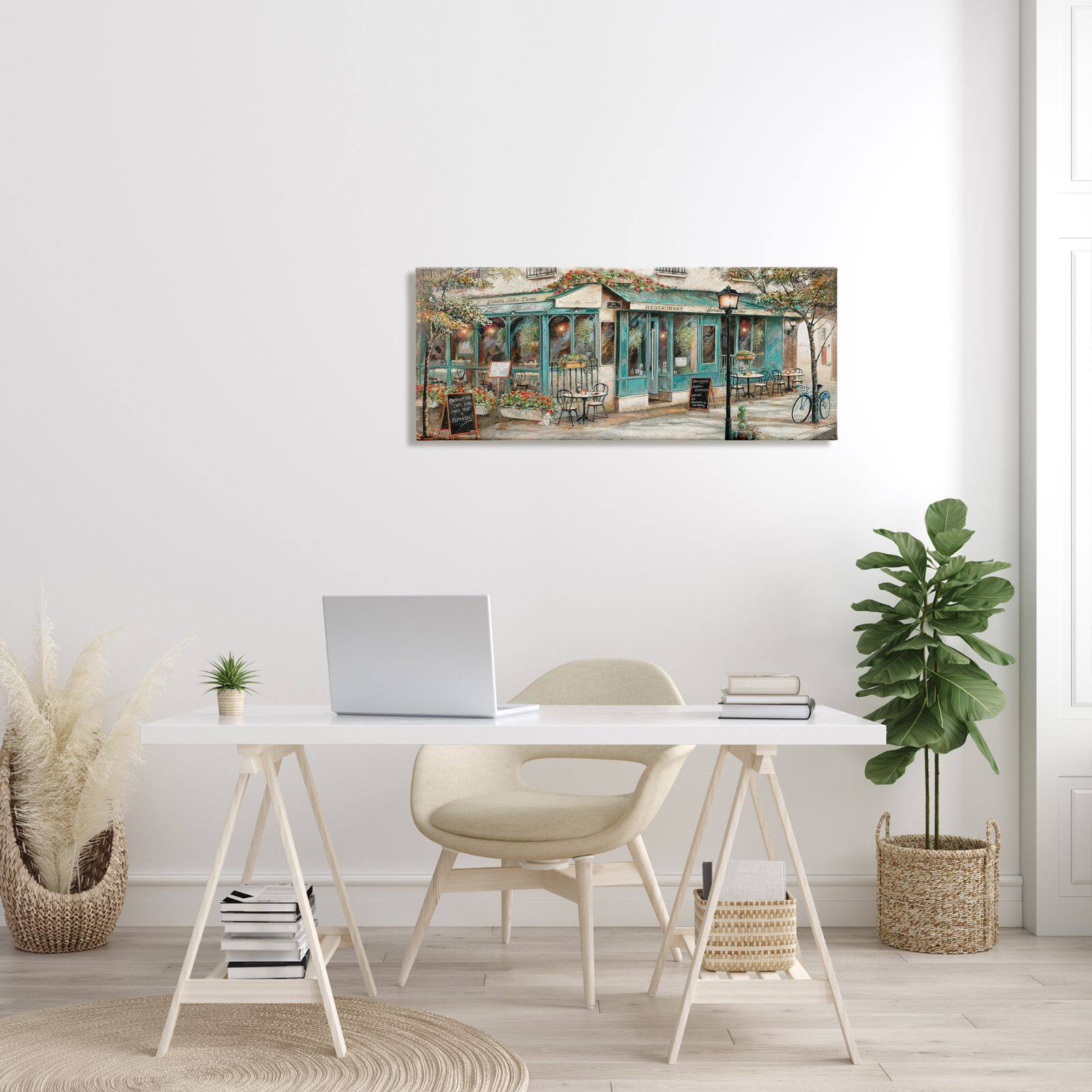 Stupell Industries European City Streets Traditional Restaurant Architecture Sidewalk Scene Canvas Wall Art