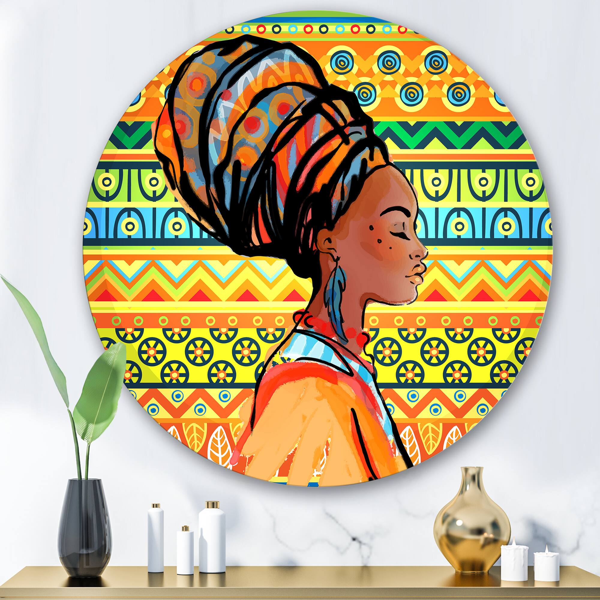 Designart - African American Woman with Turban III - Modern Metal Circle Wall Art