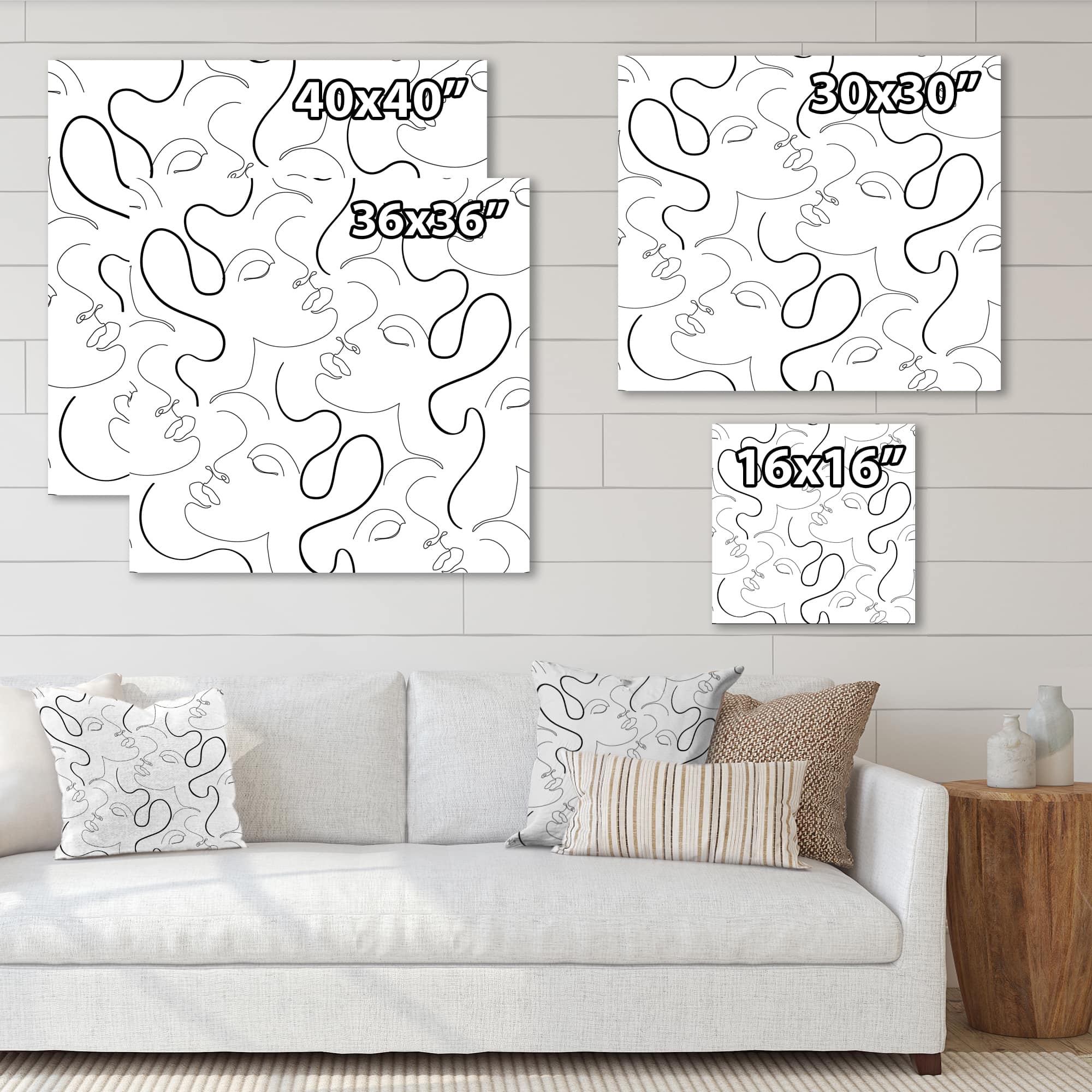 Designart - Monochrome One Line Drawing Portraits - Modern Canvas Wall Art Print