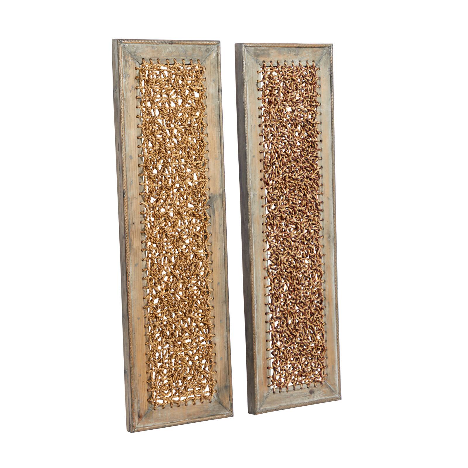 Brown Seagrass & Wood Abstract Wall Décor Set