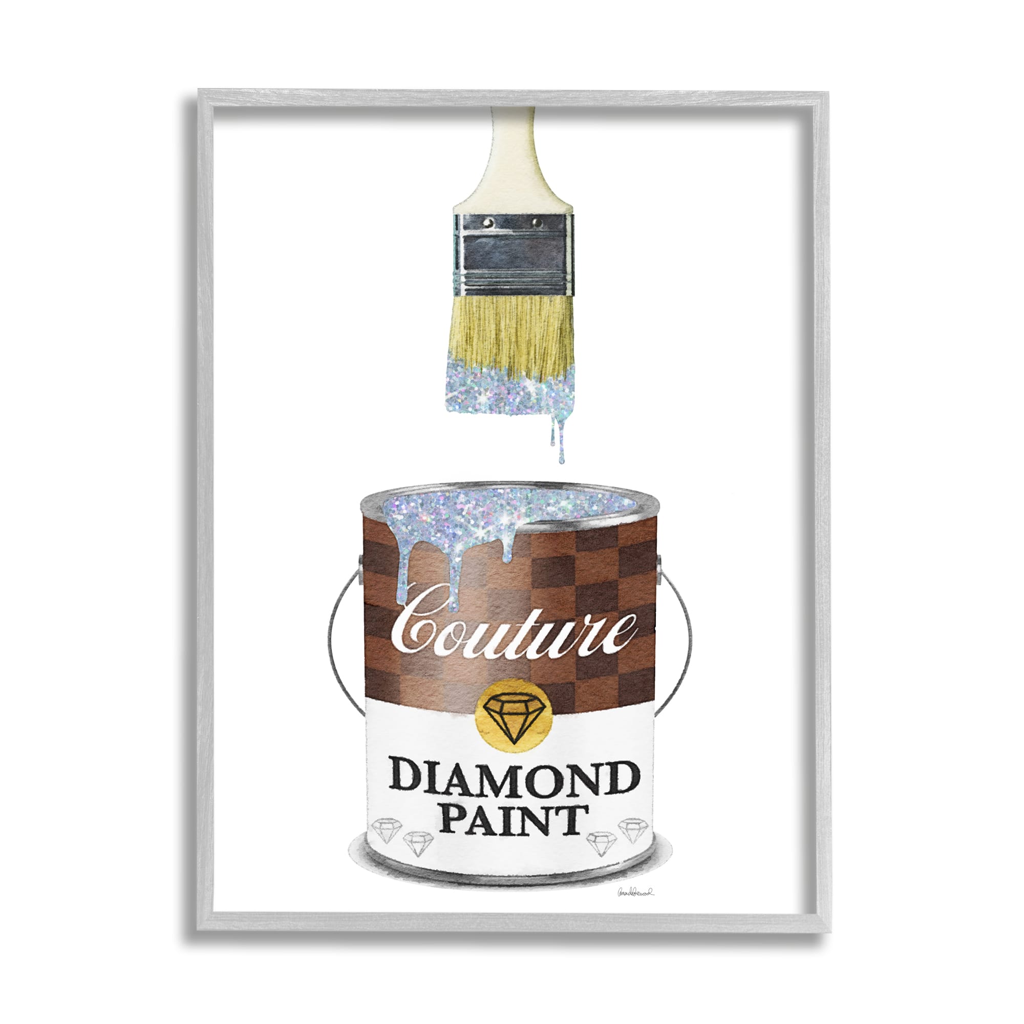 Stupell Industries Couture Diamond Paint Brown Fashion Pattern Pop Brush Framed Wall Art