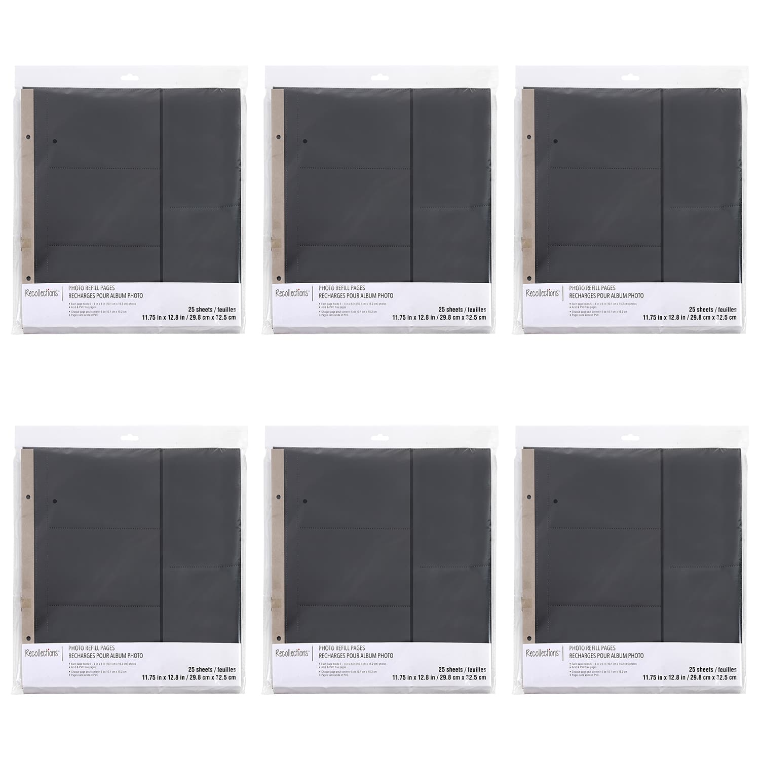 6 Packs: 25 ct. (150 total) 5 Slot 4" x 6" Photo Album Refill Pages by Recollections™