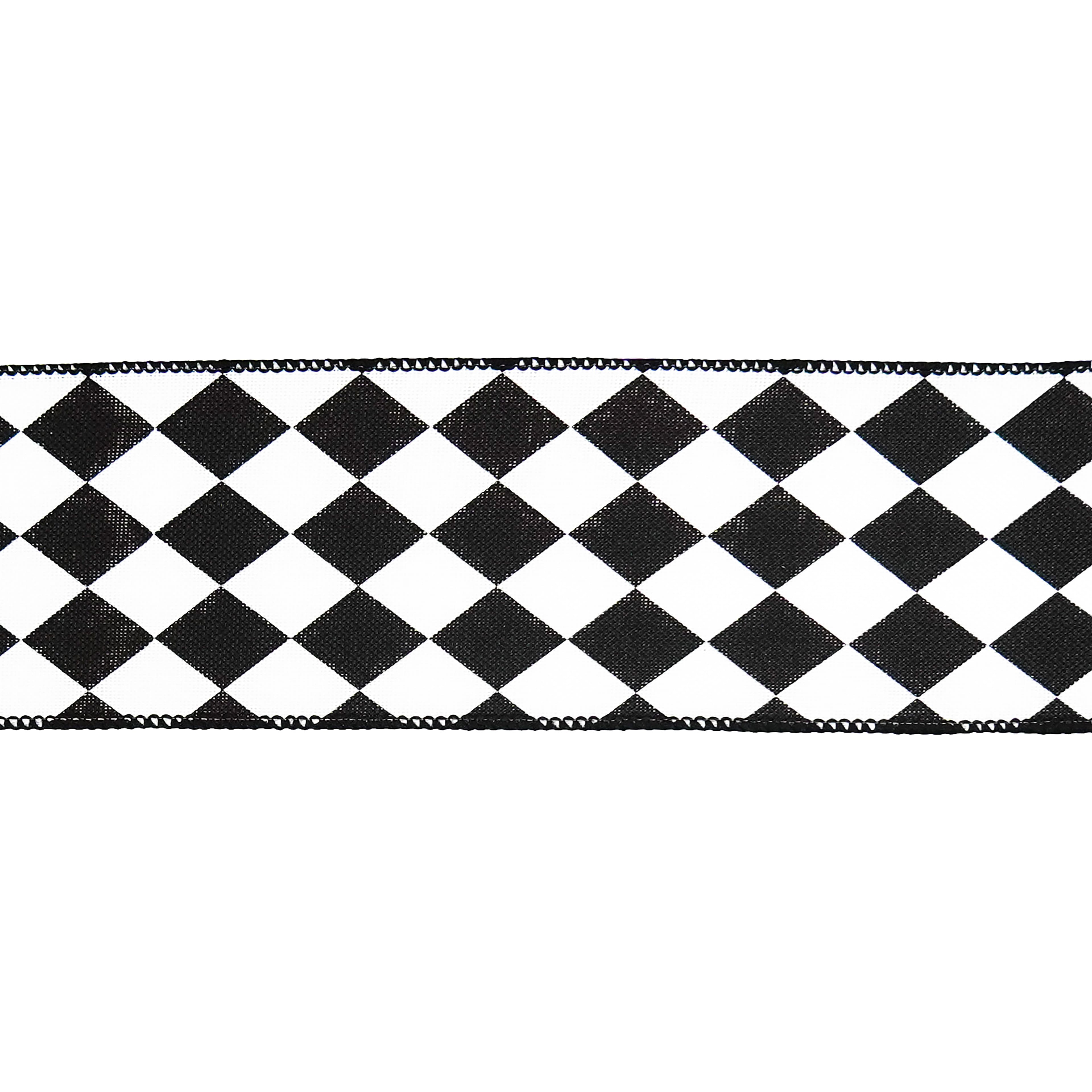 2.5" x 6.6yd. Black & White Diamond Wired Faux Linen Ribbon by Celebrate It®