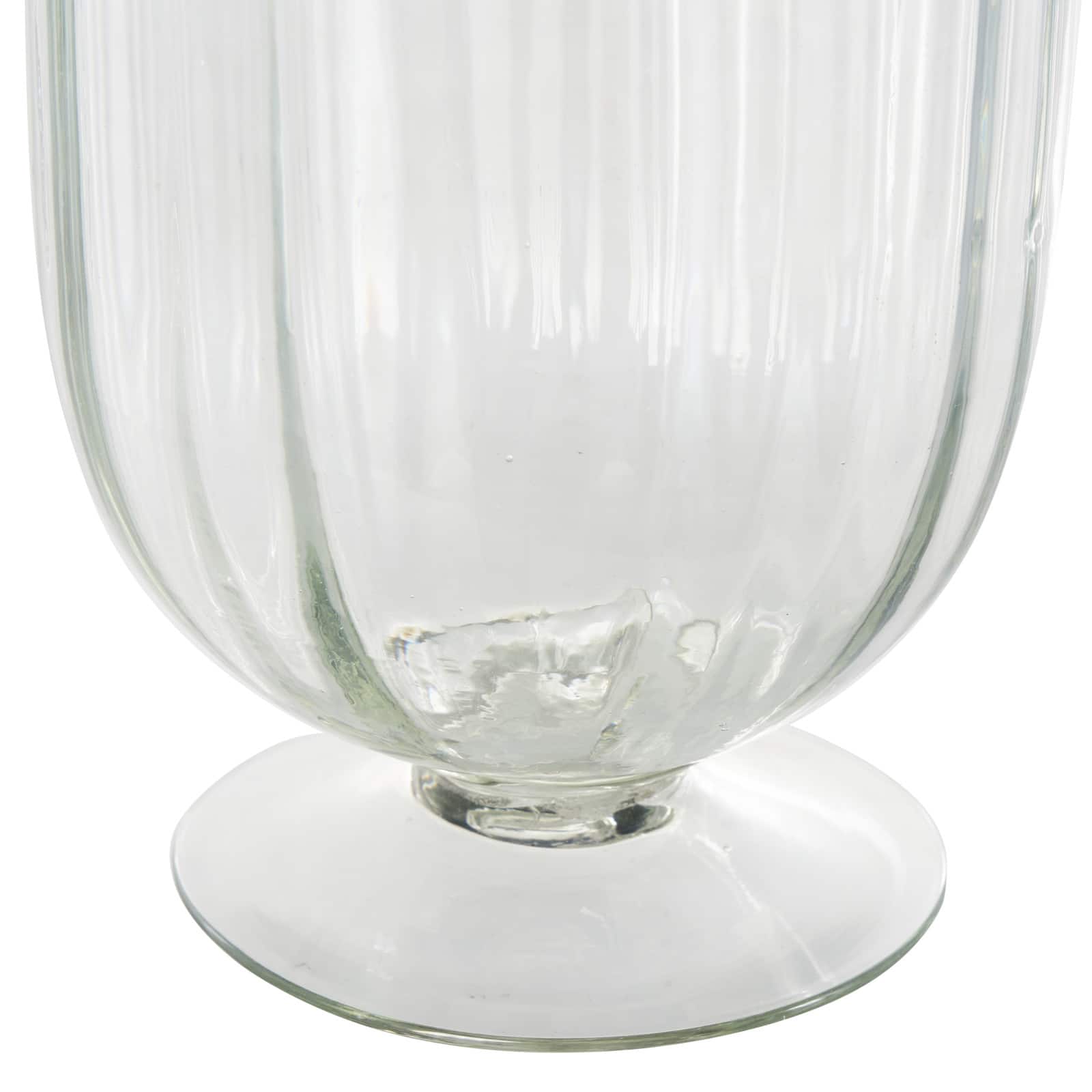 Clear Glass Ribbed Fluted Decorative Candle Holder with Elevated Base