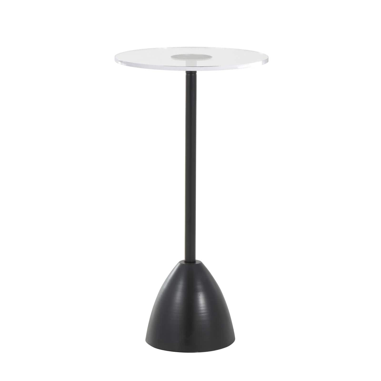 25.5" Black Metal Pedestal Accent Table with Clear Acrylic Tabletop