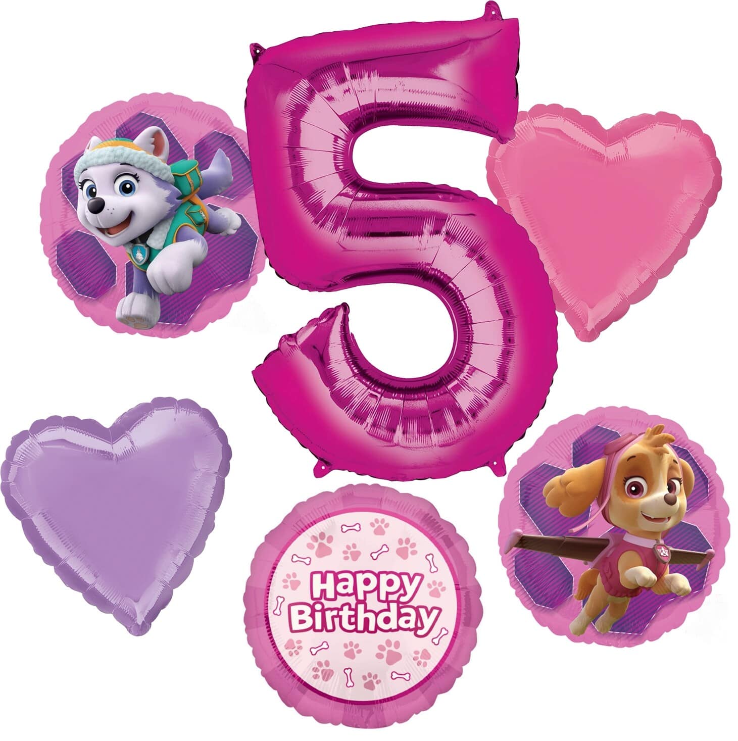 Paw Patrol Pink Birthday 6-Piece Foil Balloon Bouquet