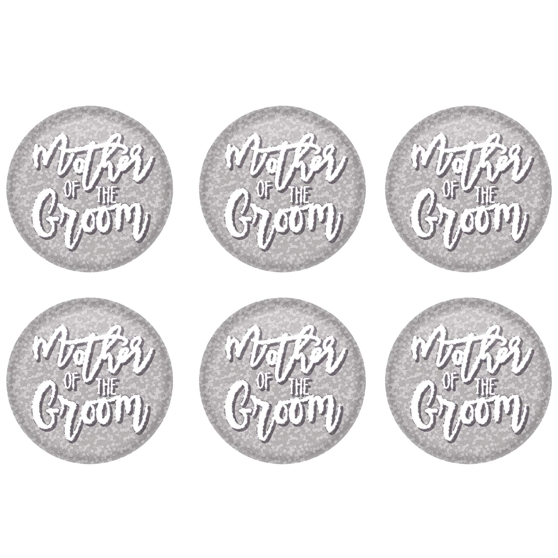 Beistle 2" Silver Sparkle Mother of the Groom Buttons, 6ct.