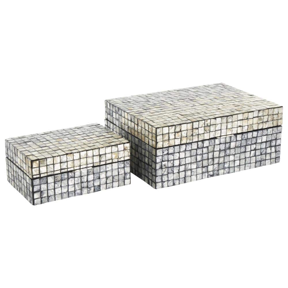 Gray Mother of Pearl Shell Geometric Handmade Square Mosaic Storage Box Set