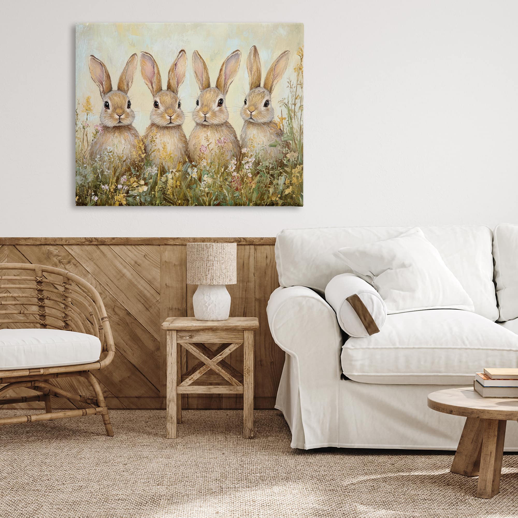 Stupell Industries Four Bunnies in Flowers Canvas Wall Art