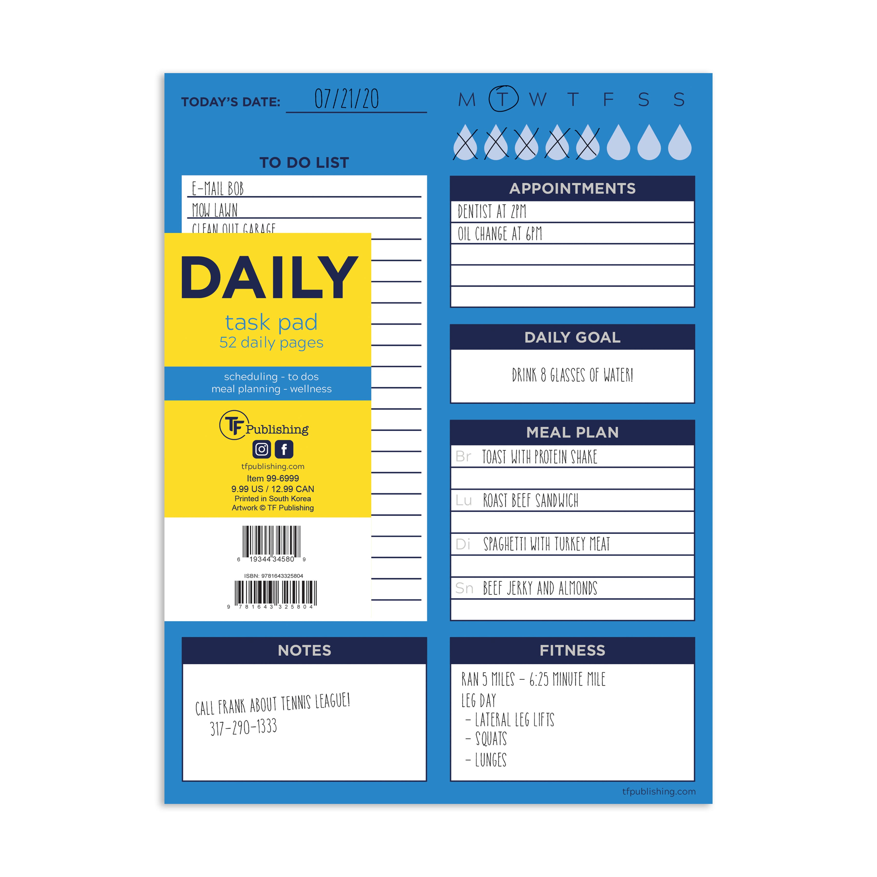 TF Publishing Bright Blue Day Daily Task Pad