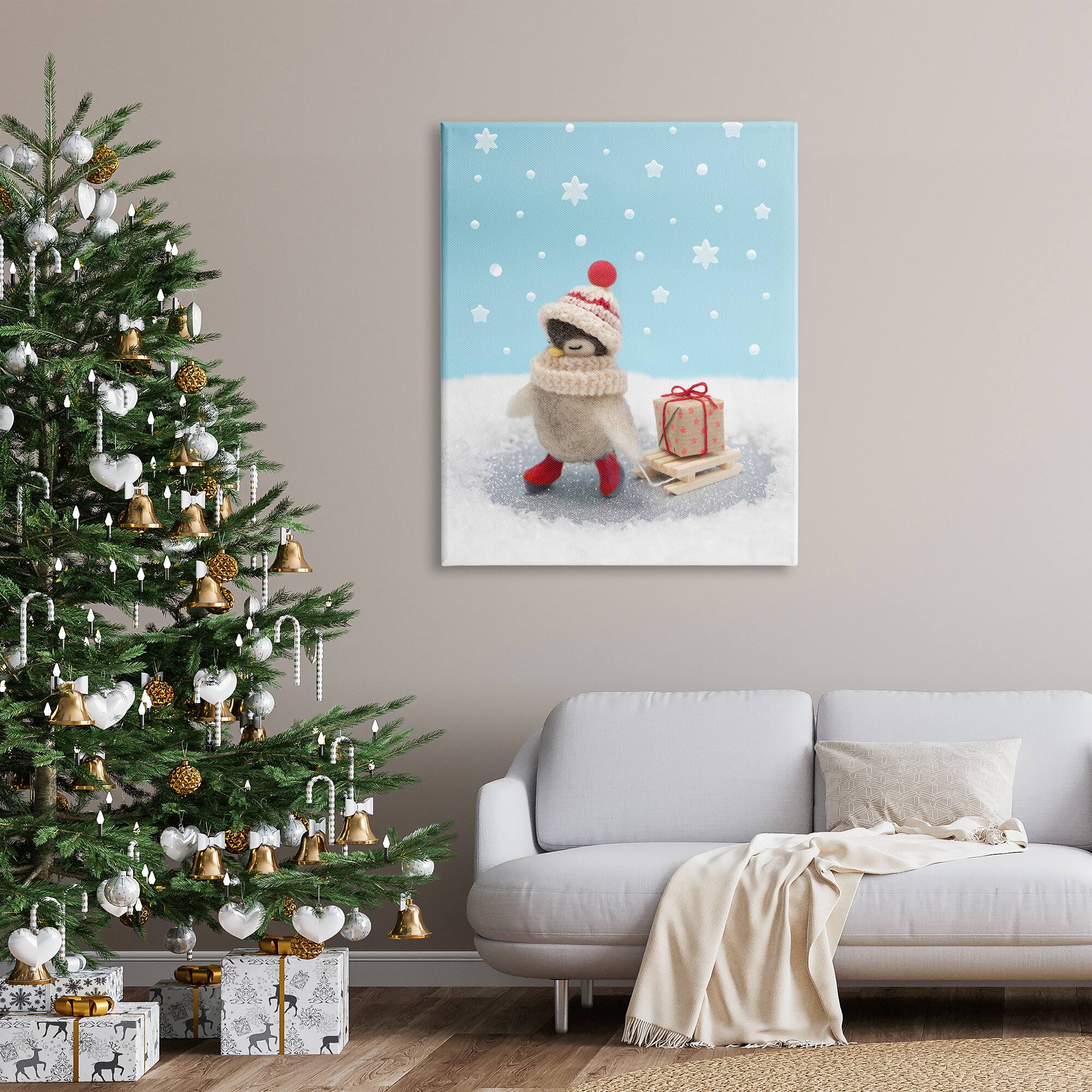 Stupell Industries Penguin Christmas Present Sled Canvas Wall Art