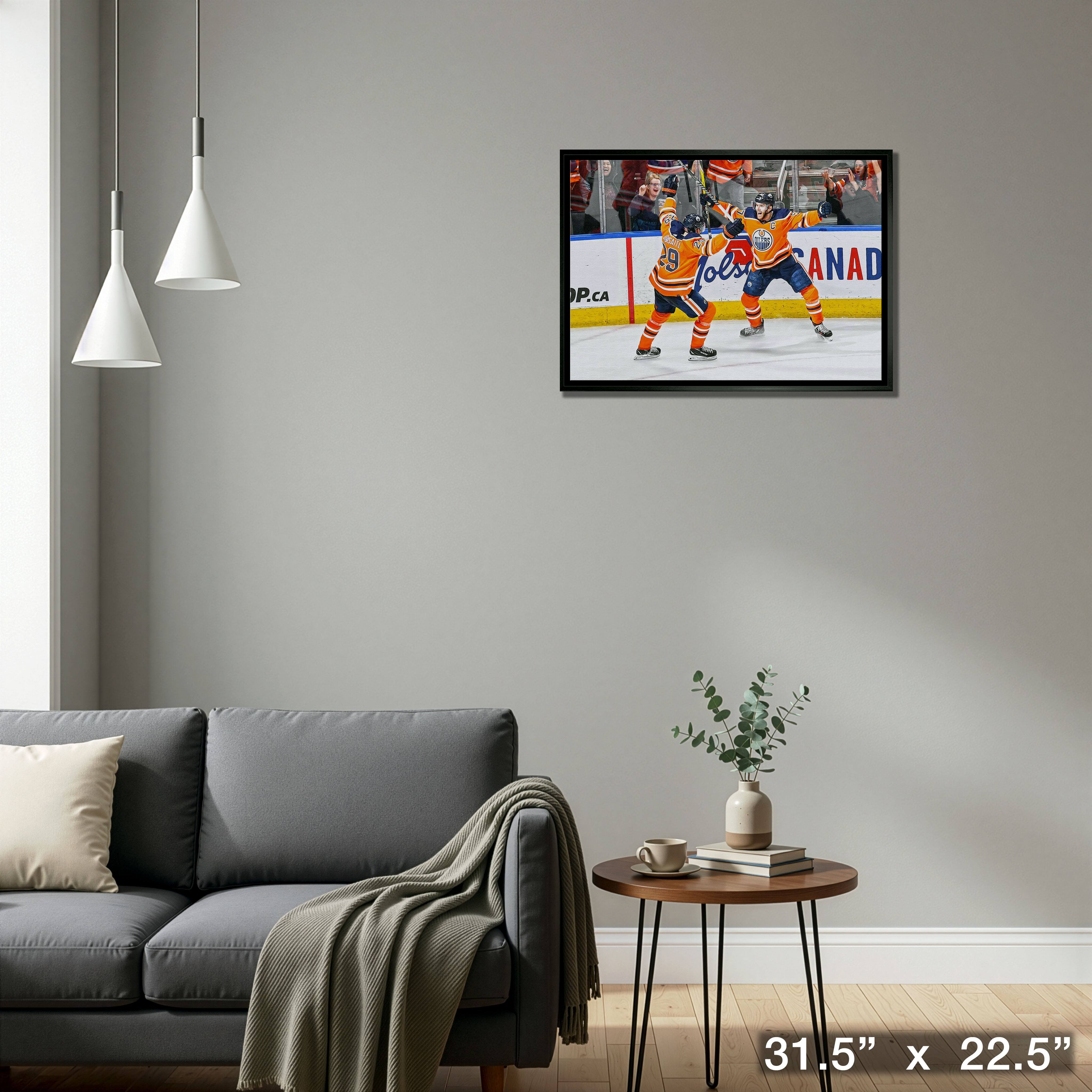 Leon Draisaitl and Connor McDavid 20" x 29" Framed Canvas Oilers Celebration-H 31.5" x 22.5"