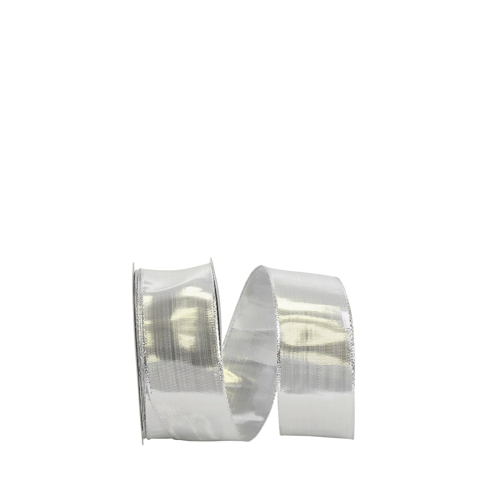 JAM Paper 1.5" x 25yd. Silver Woven Lame 3 Wired Edge Ribbon