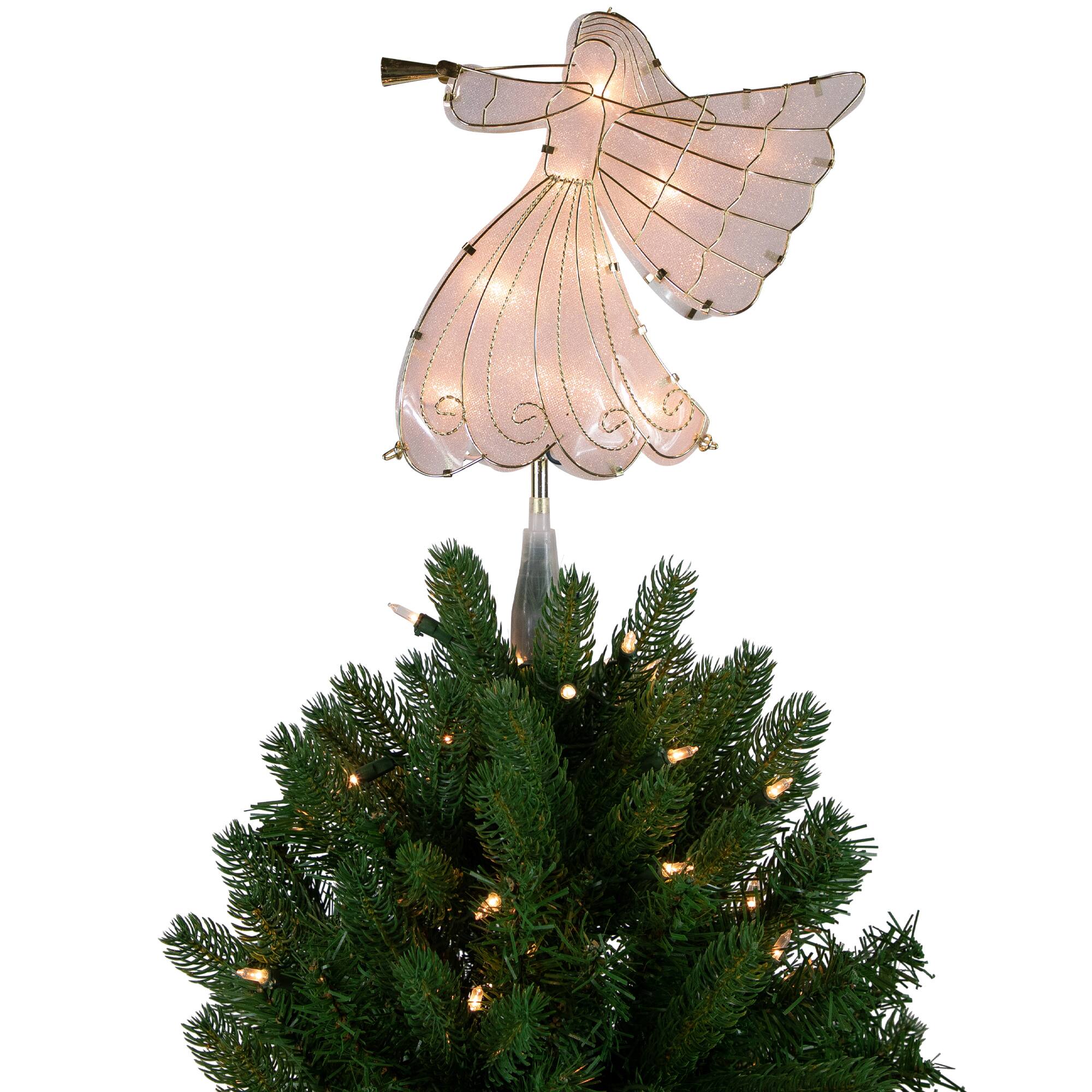 Northlight 10" White & Gold Angel Tree Topper with Warm White Lights