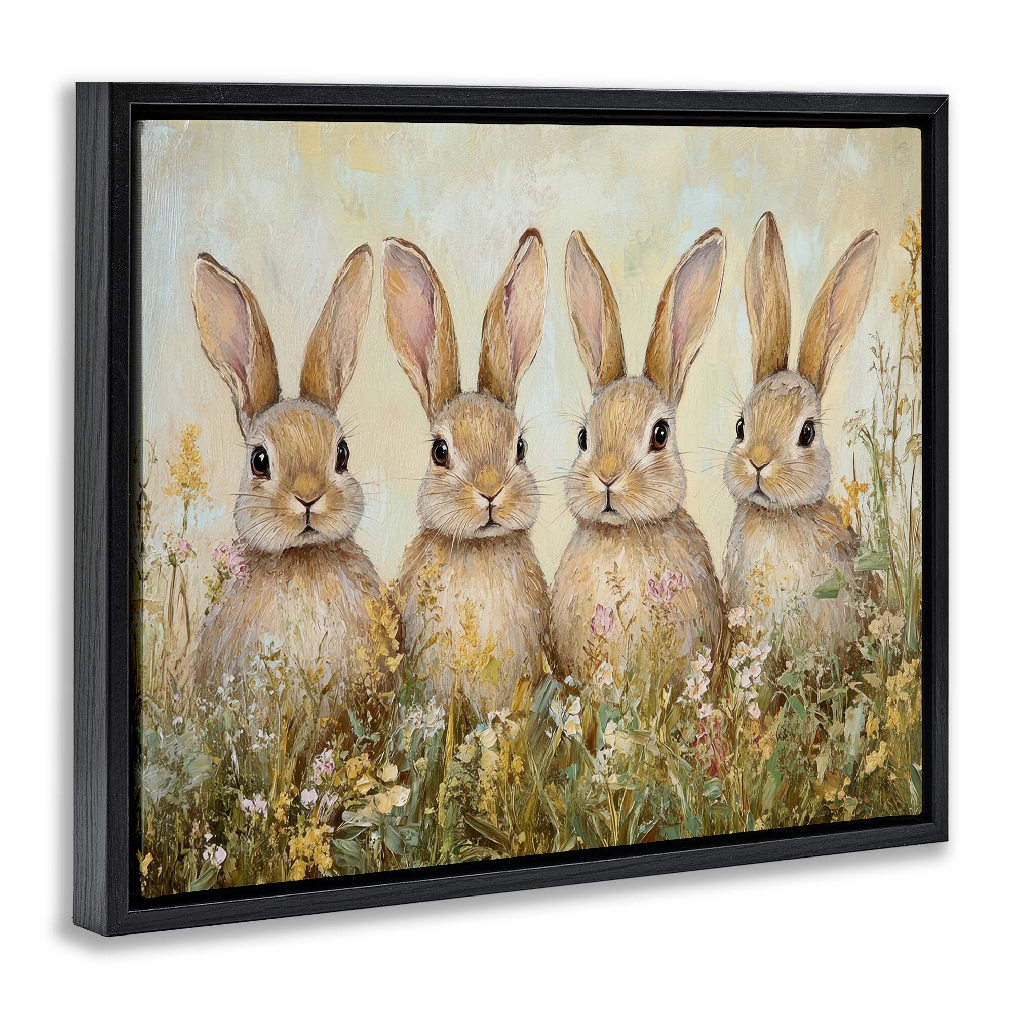 Stupell Industries Four Bunnies in Flowers Floating Frame Wall Art
