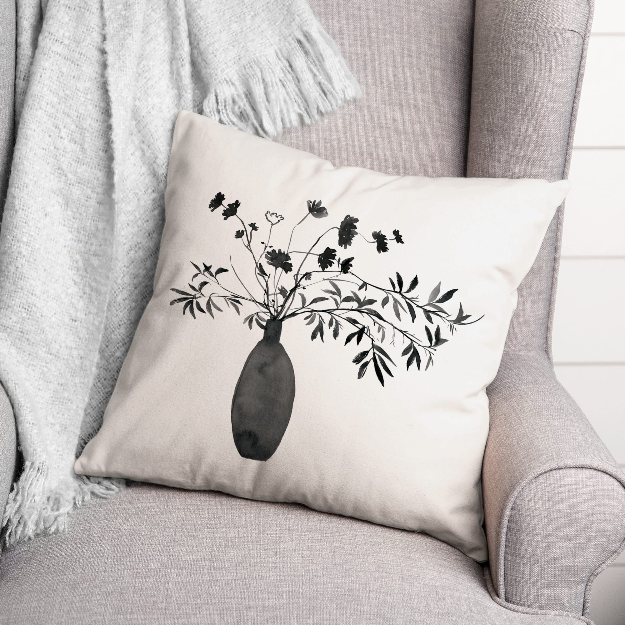 Monochromatic Floral IV 18" x 18" Throw Pillow