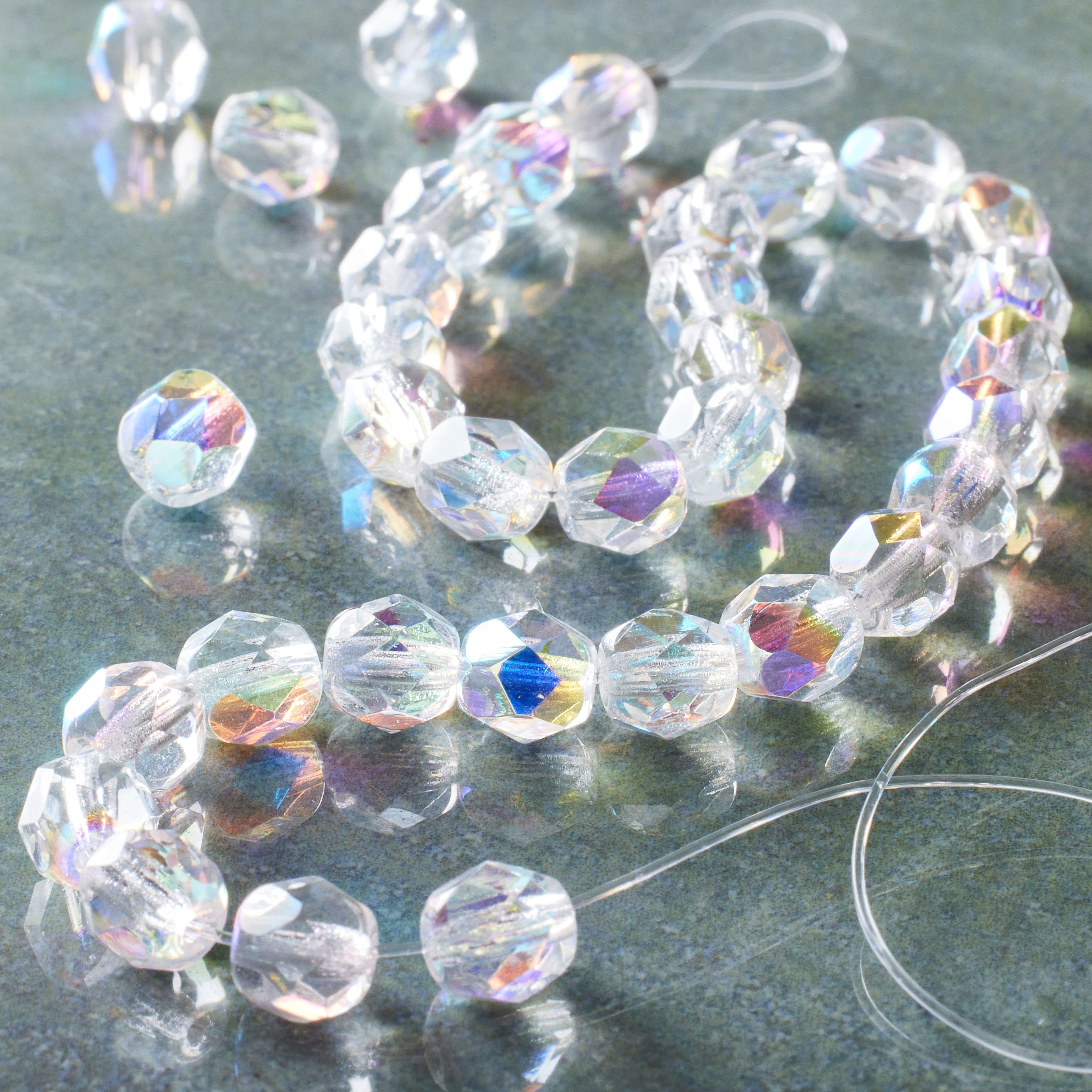 9 Pack:  Aurora Borealis Czech Crystal Glass Faceted Round Beads, 6mm by Bead Landing™