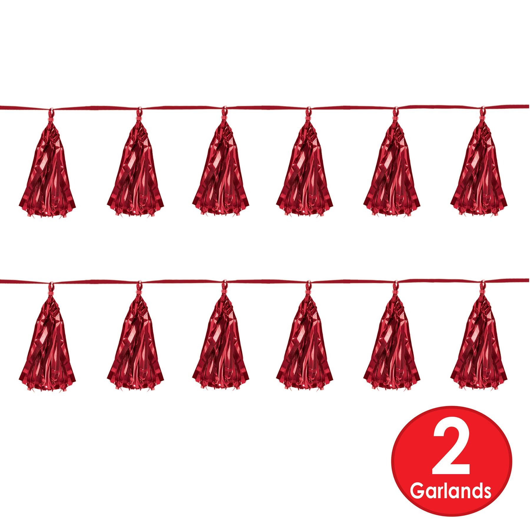 Beistle 8ft. Red Metallic Tassel Garlands, 2ct.