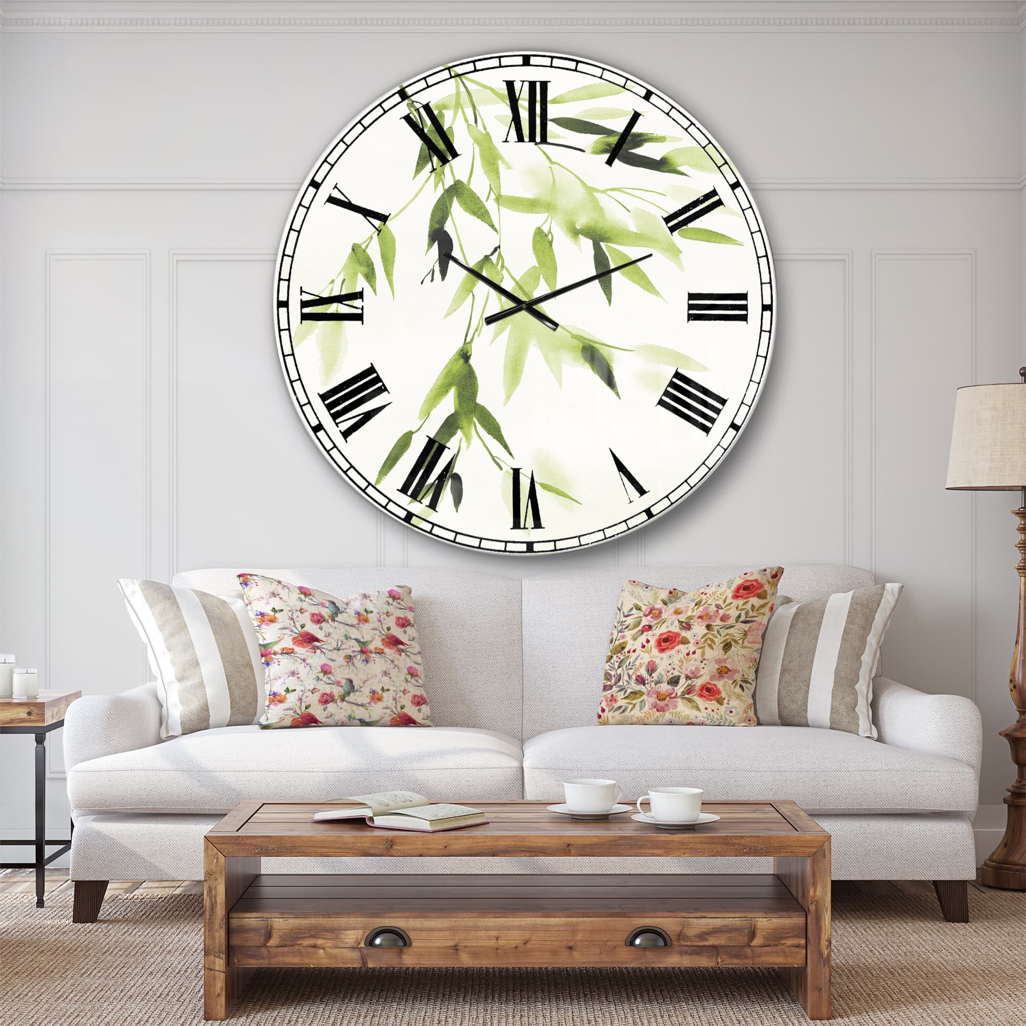 Designart 'Simplist Bamboo Leaves I Lake House Wall Clock