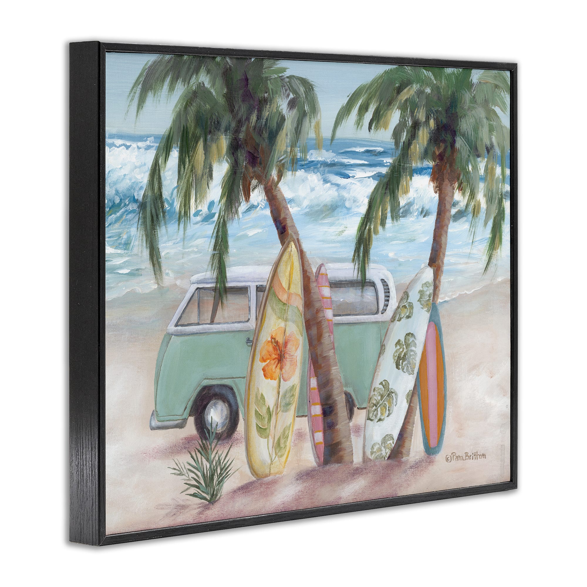Stupell Industries Summer Waves Tropical Van Surfboards Framed Giclee Art
