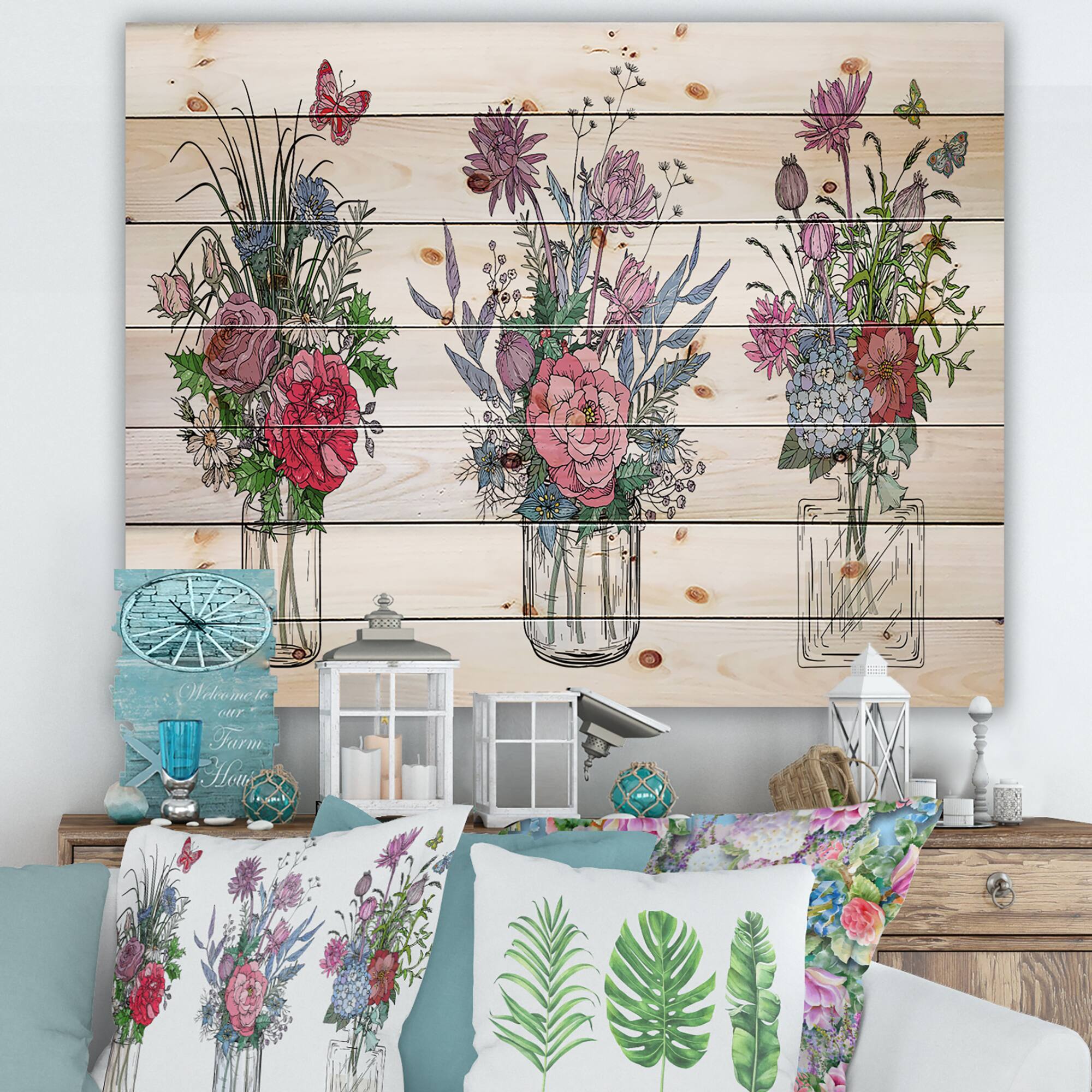 Designart - Bouquets of Wildflowers In Transparent Vases I