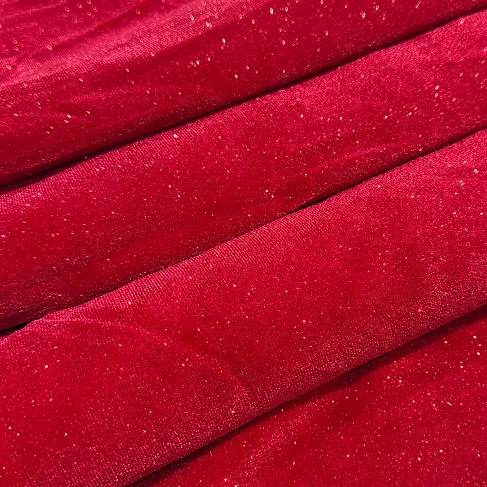 Feldman Red Sparkle Stretch Velvet Fabric