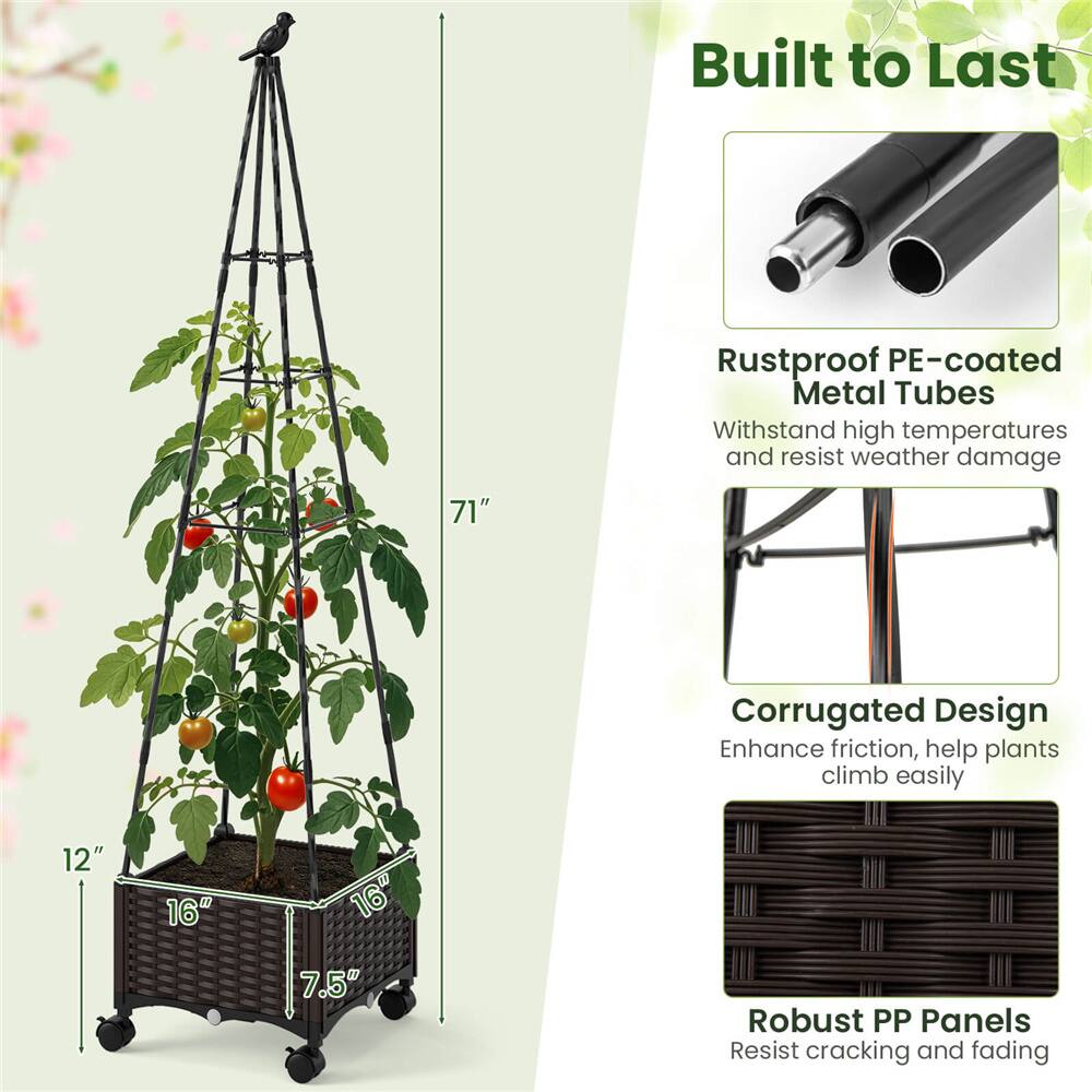 Costway Raised Garden Bed with Plant Box & Obelisk Trellis Lockable Wheels Cage Planter Set