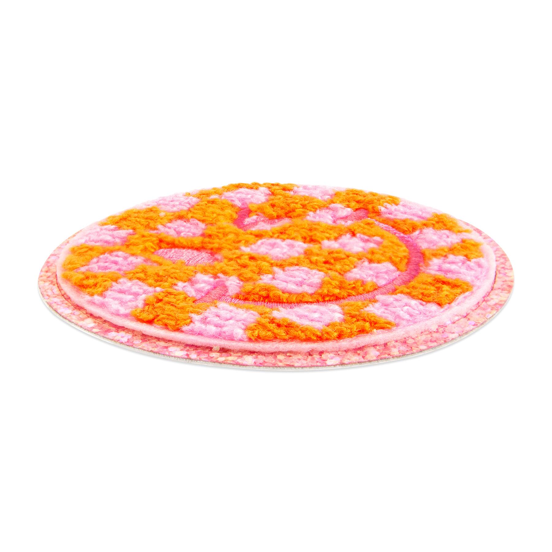 Pink Checked Smiley Face Embroidered Iron-On & Adhesive Patch by Make Market®