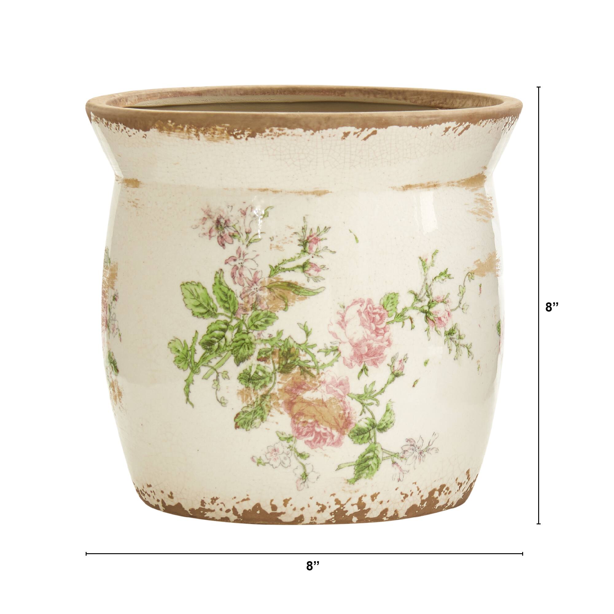 8" Tuscan Ceramic Floral Print Planter