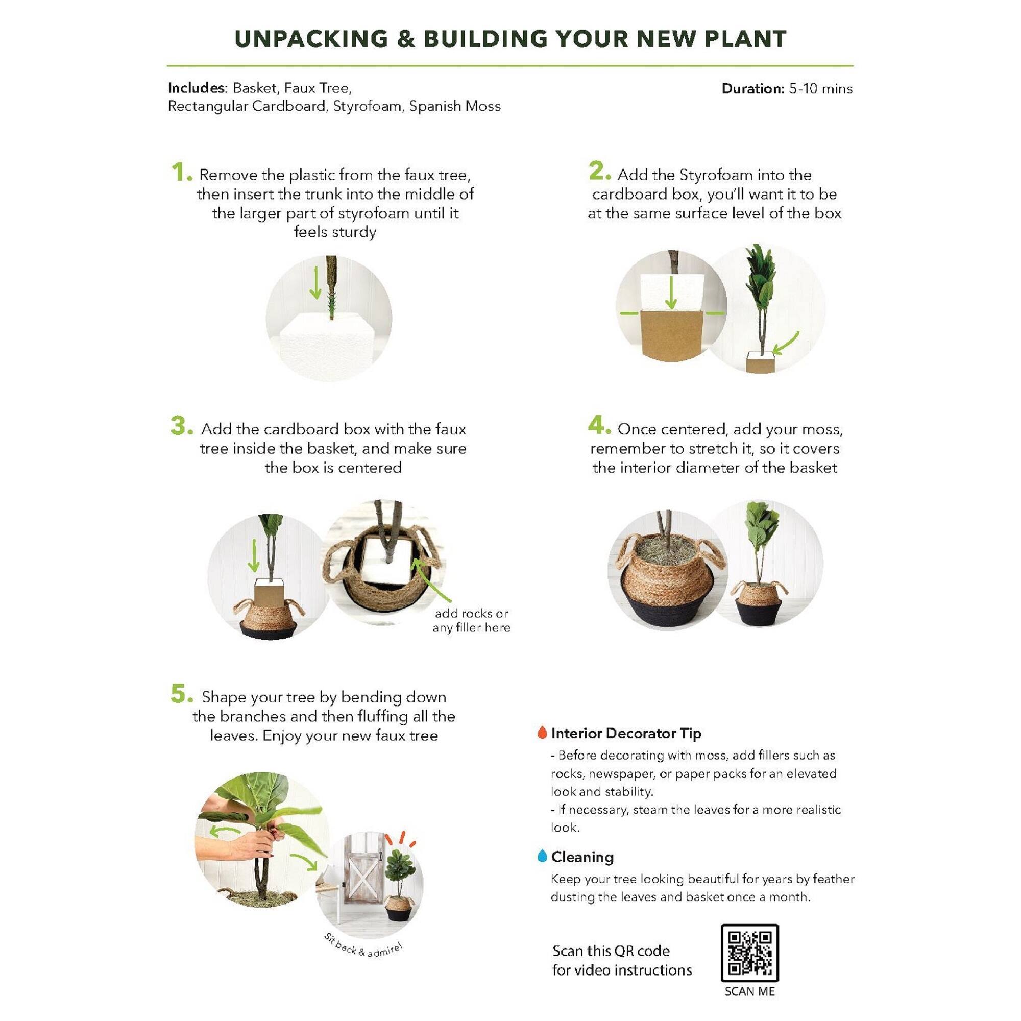 3ft. Artificial Fiddle Leaf Fig Tree With Handmade Cotton & Jute Woven Planter Set DIY Kit