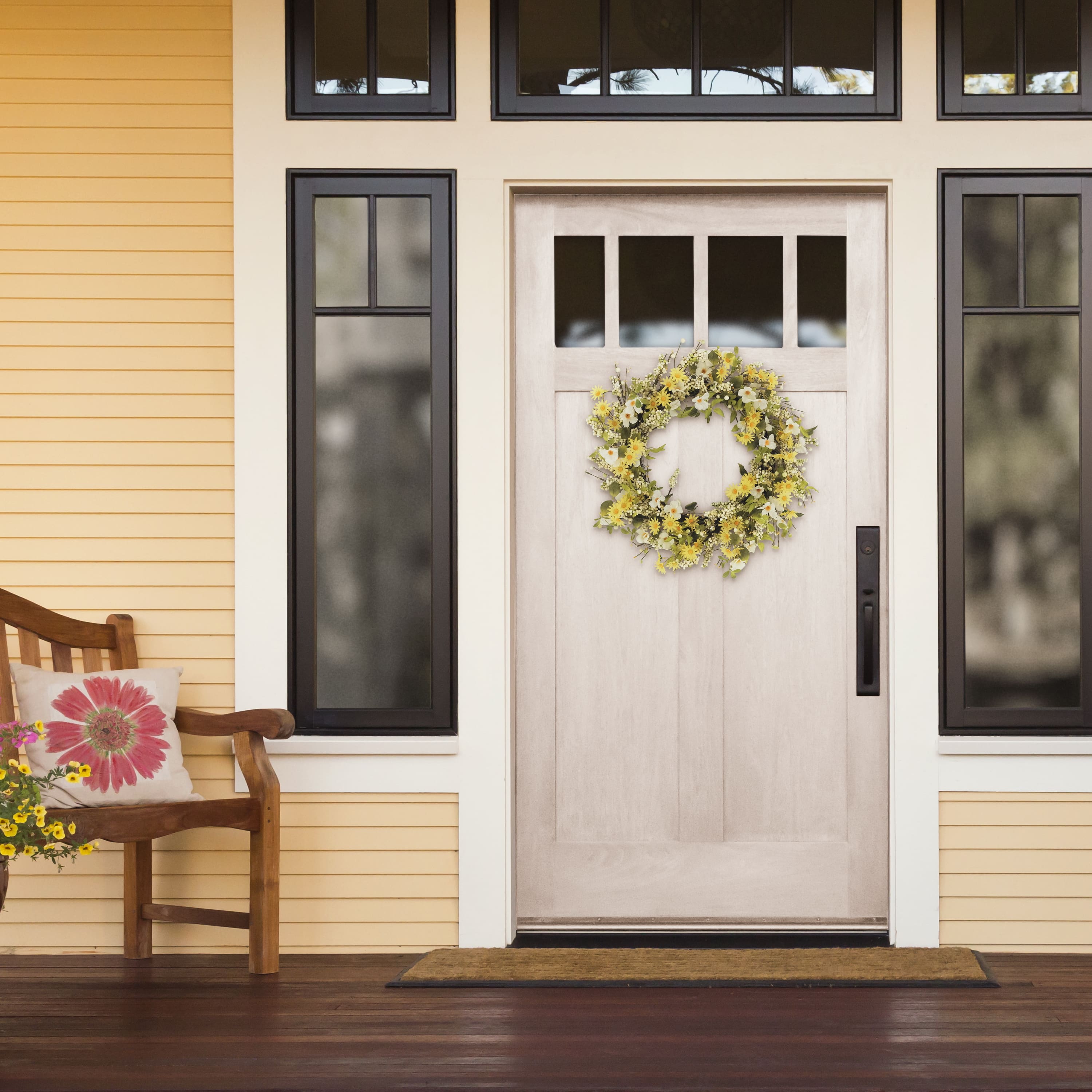 6 Pack: 30" Yellow & White Dogwood & Daisy Floral Spring Wreath