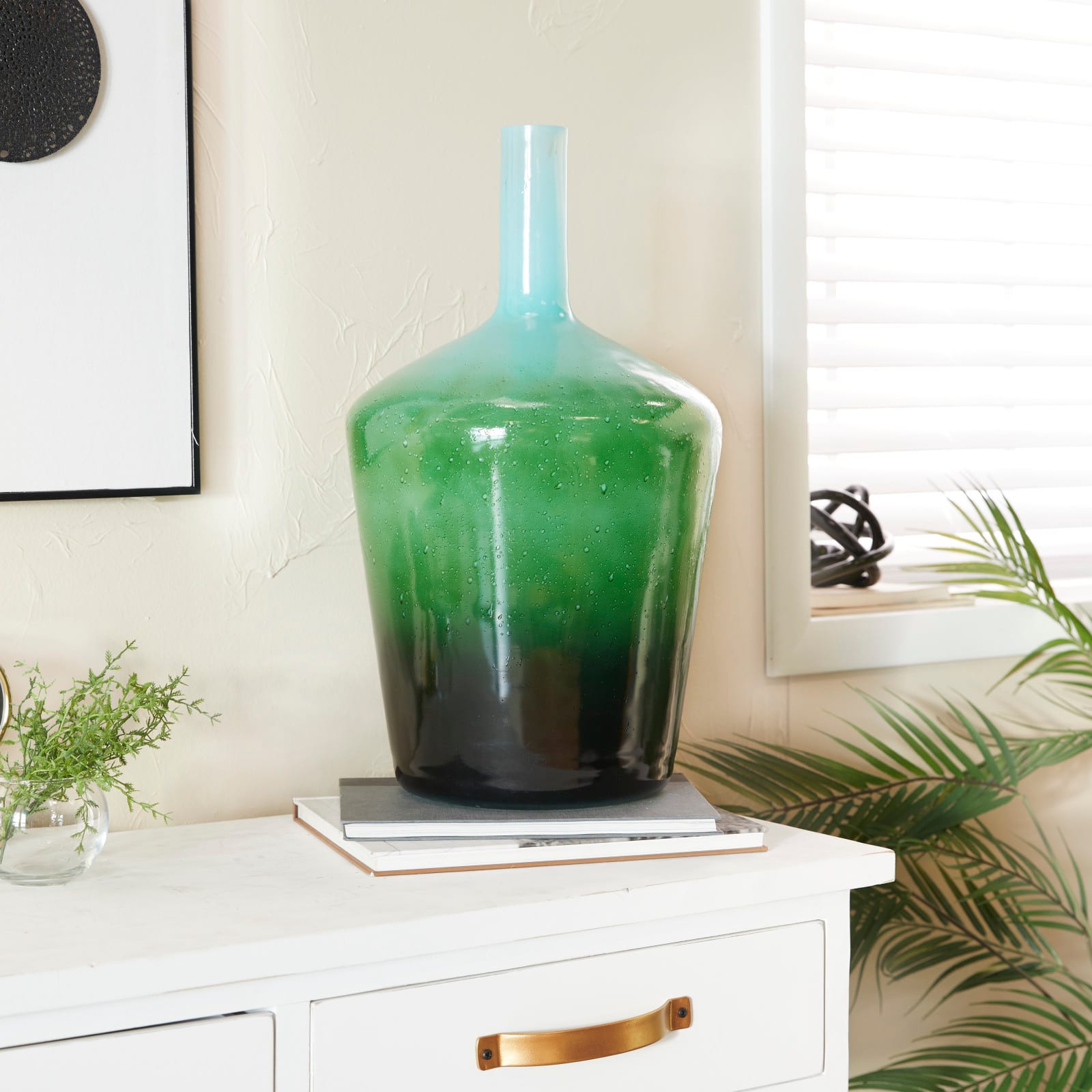 Green Glass Modern Vase, 21" x 12" x 12"