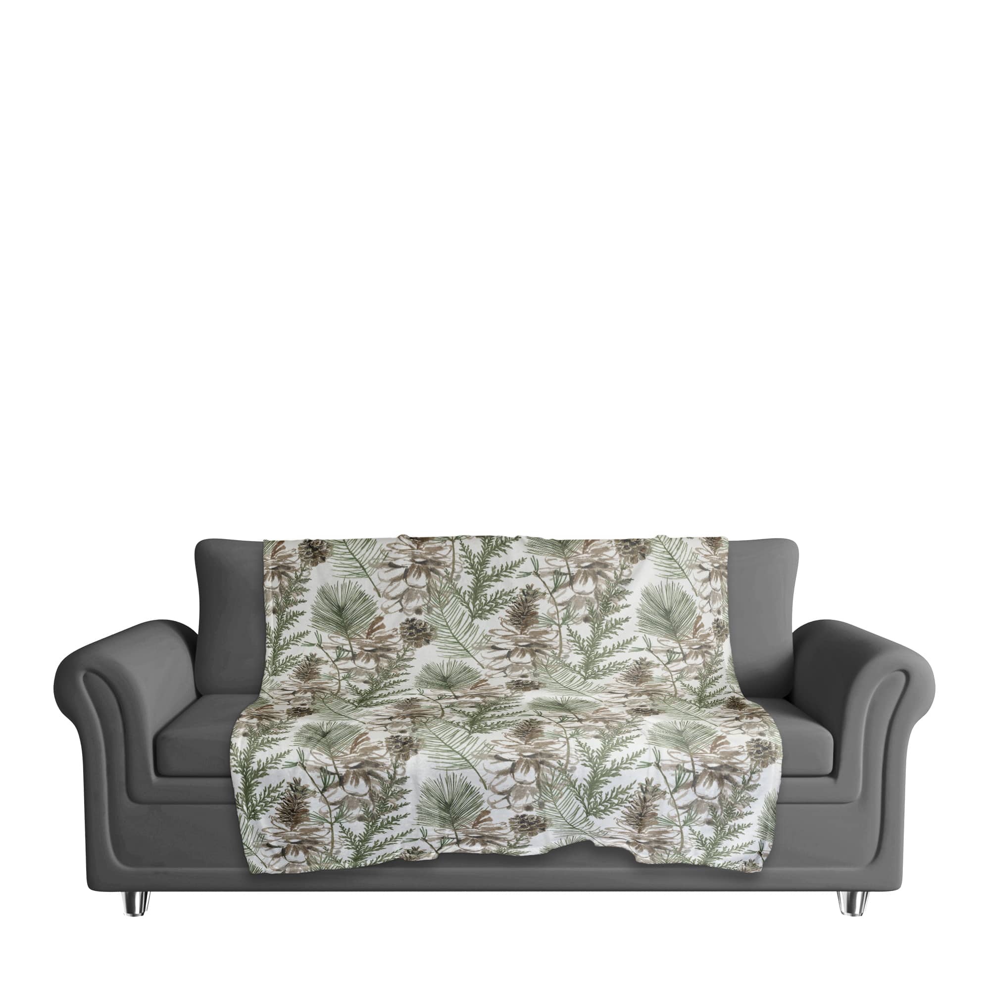 Pinecones & Greenery on White Coral Fleece Blanket